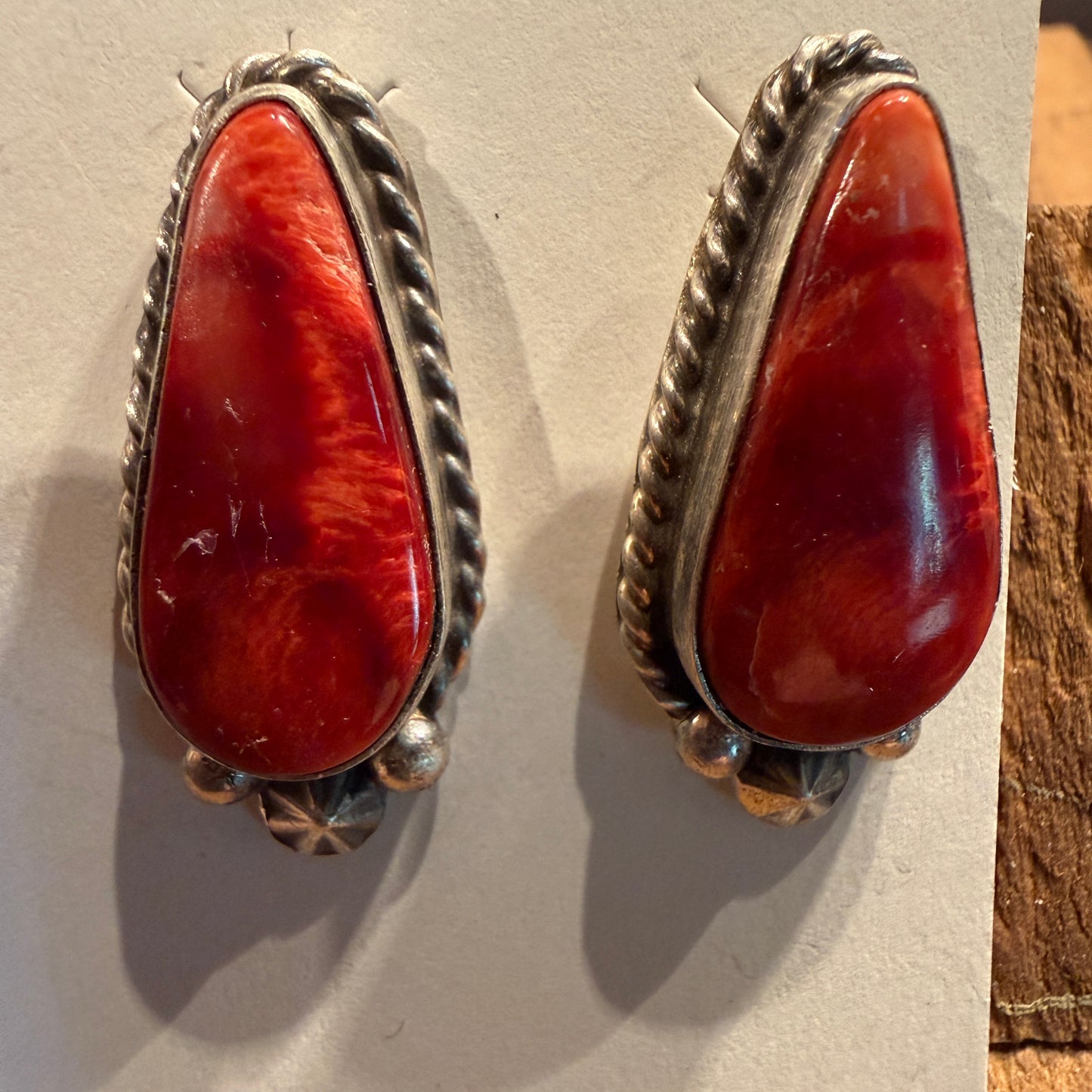 Native Handmade Chassidy Belone Spiny Oyster Stud Earring in Sterling Silver Wild West Boho