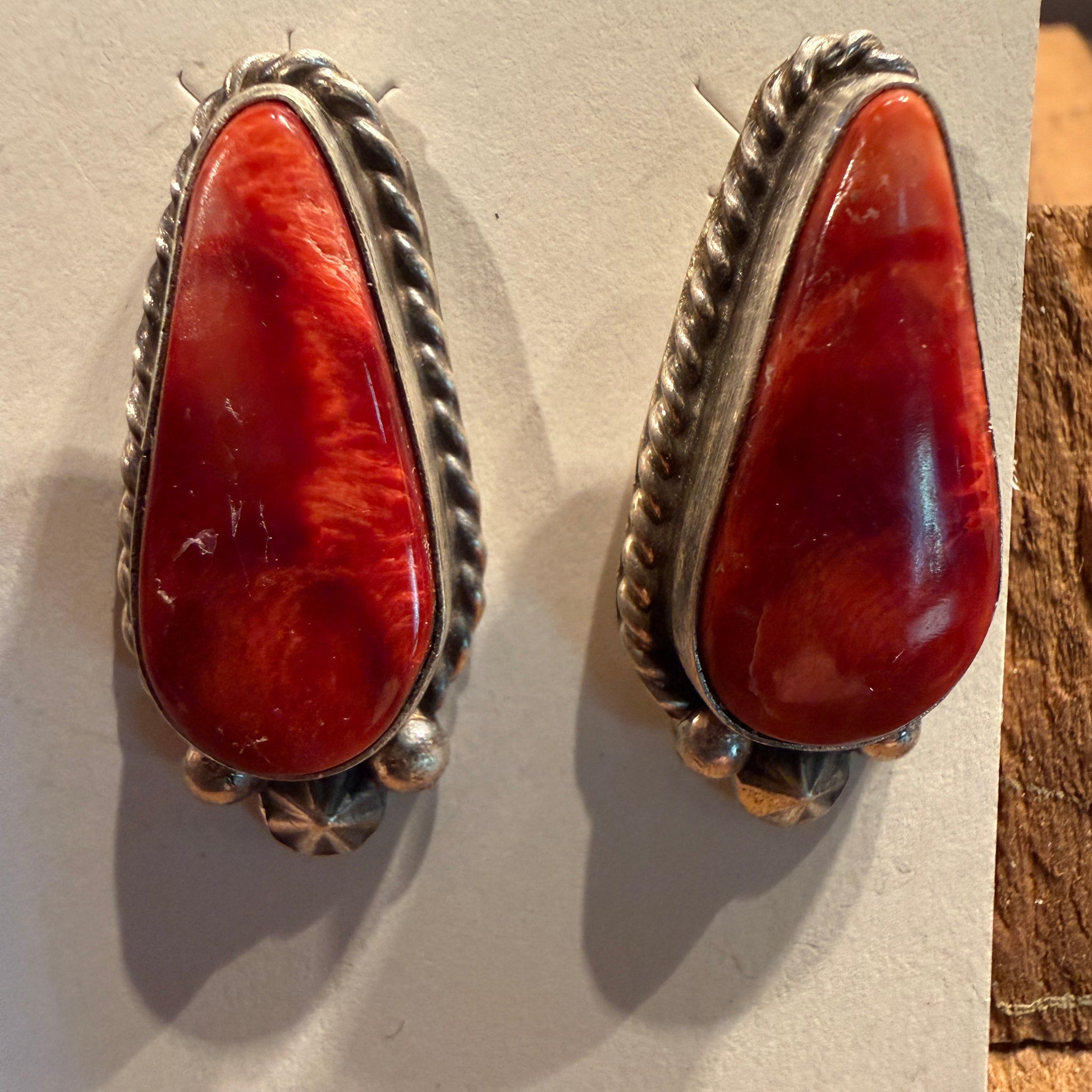Native Handmade Chassidy Belone Spiny Oyster Stud Earring in Sterling Silver Wild West Boho