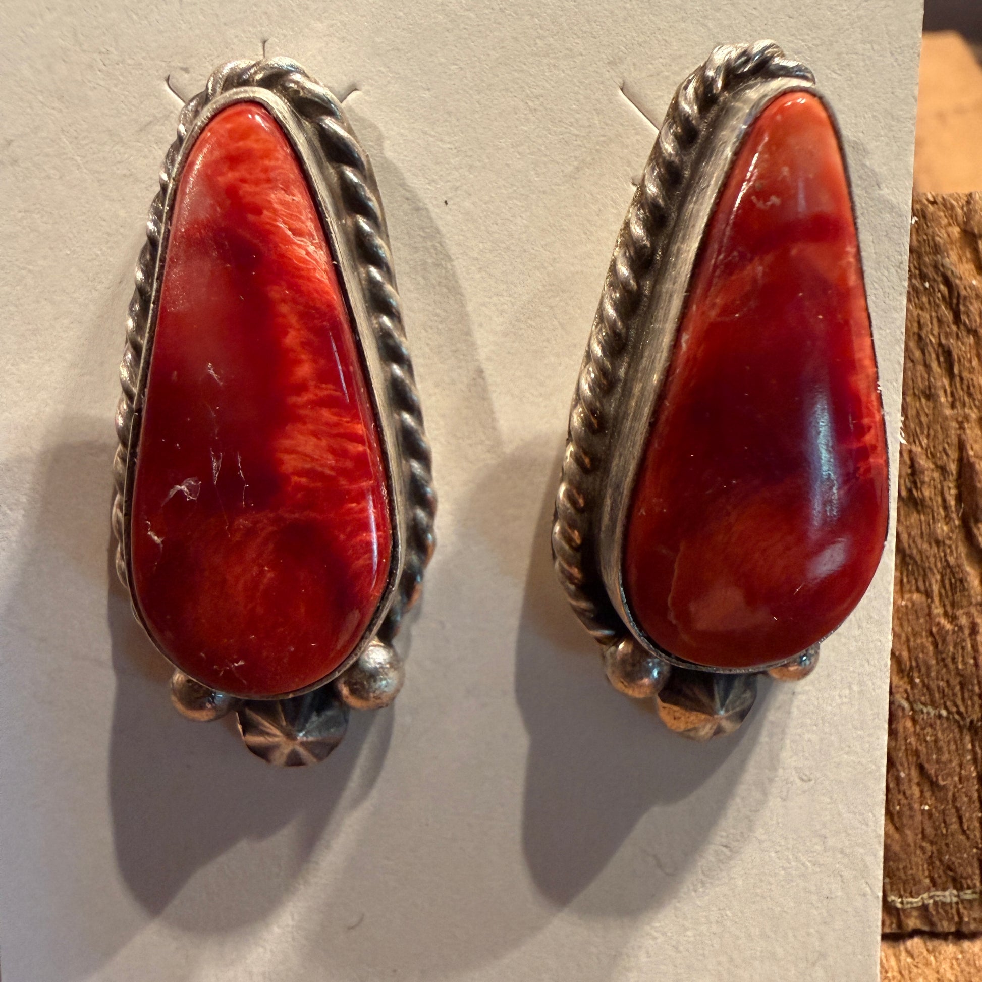 Native Handmade Chassidy Belone Spiny Oyster Stud Earring in Sterling Silver Wild West Boho