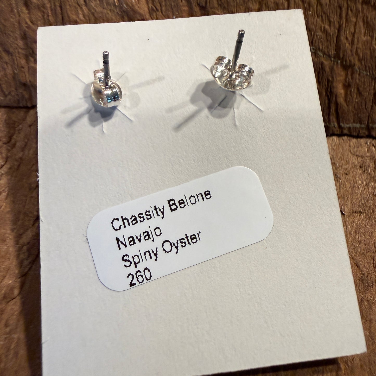 Native Handmade Chassidy Belone Spiny Oyster Stud Earring in Sterling Silver Wild West Boho