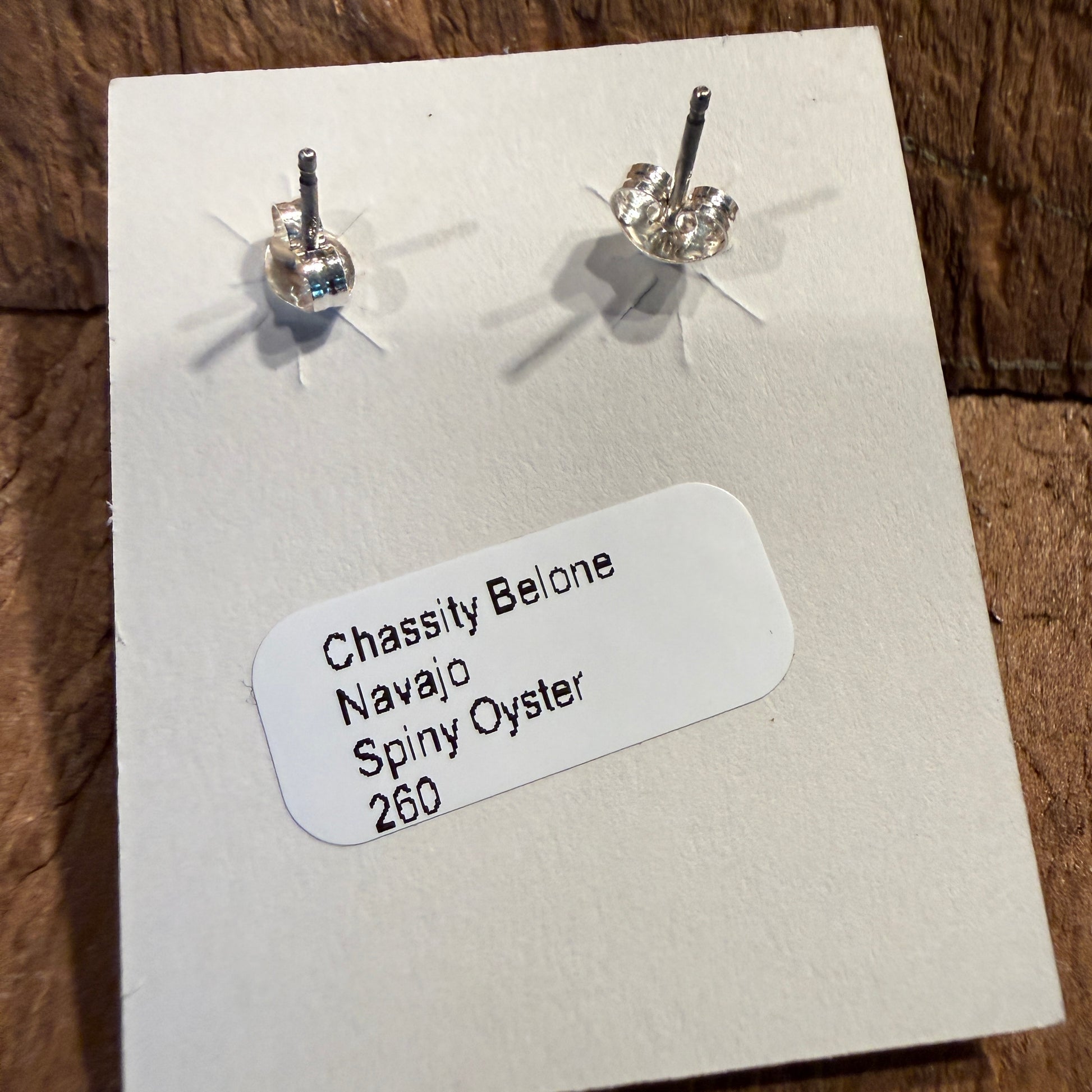Native Handmade Chassidy Belone Spiny Oyster Stud Earring in Sterling Silver Wild West Boho