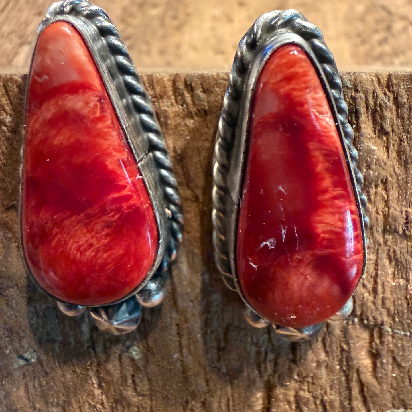 Native Handmade Chassidy Belone Spiny Oyster Stud Earring in Sterling Silver Wild West Boho