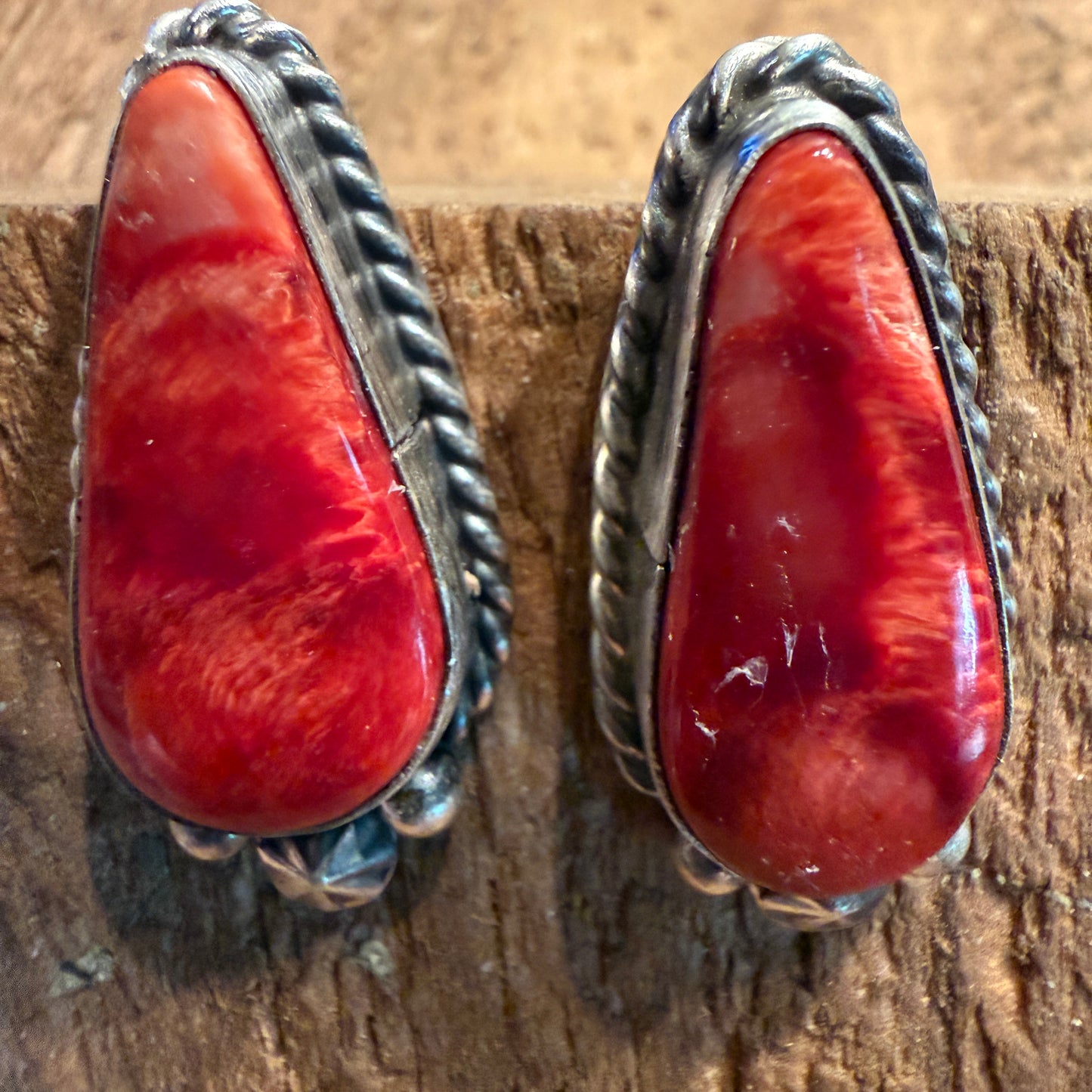 Native Handmade Chassidy Belone Spiny Oyster Stud Earring in Sterling Silver Wild West Boho