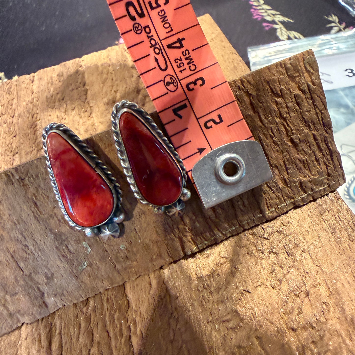 Native Handmade Chassidy Belone Spiny Oyster Stud Earring in Sterling Silver Wild West Boho