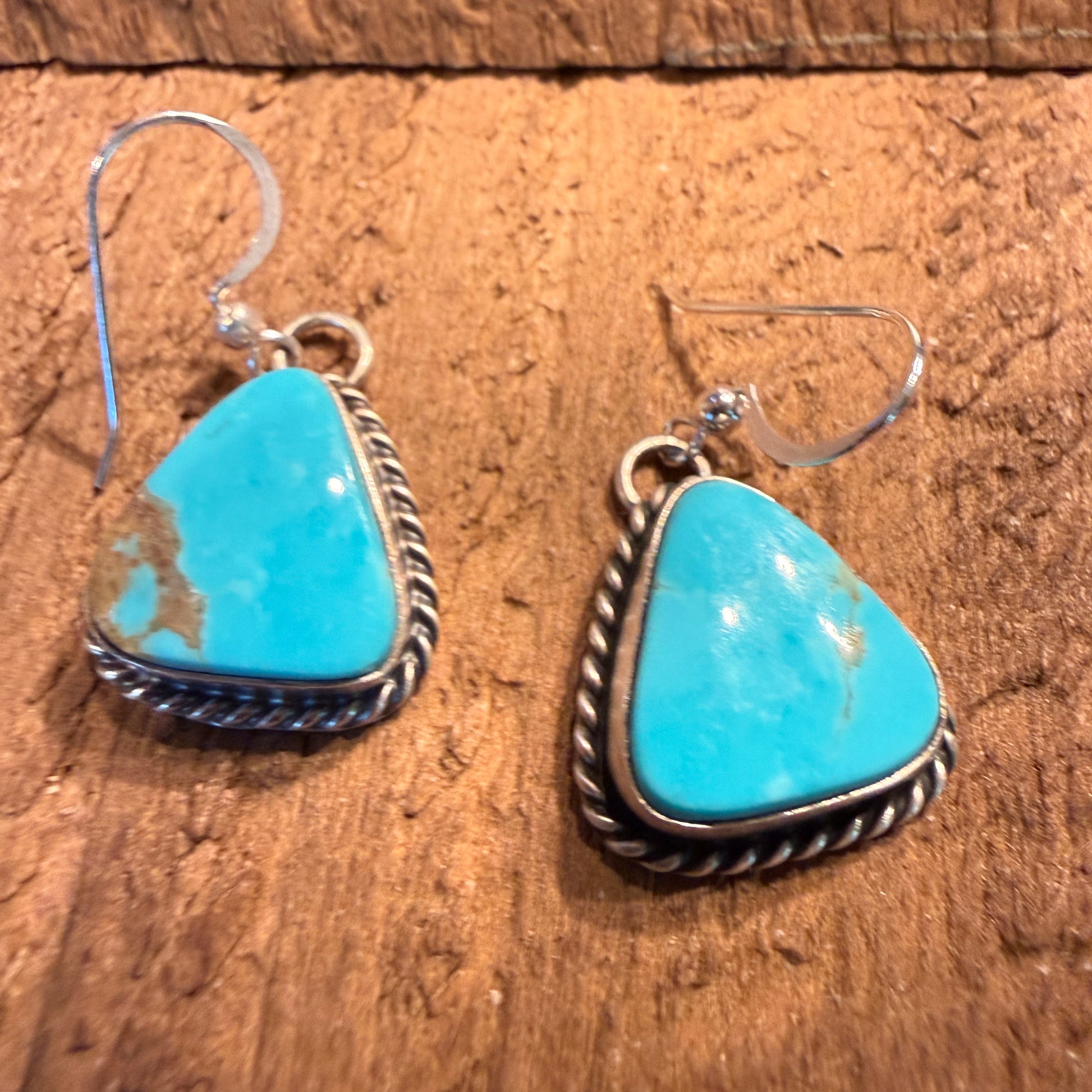 Native Handmade Chassidy Belone Turquoise Wire Drop Earrings in Sterling Silver Wild West Boho