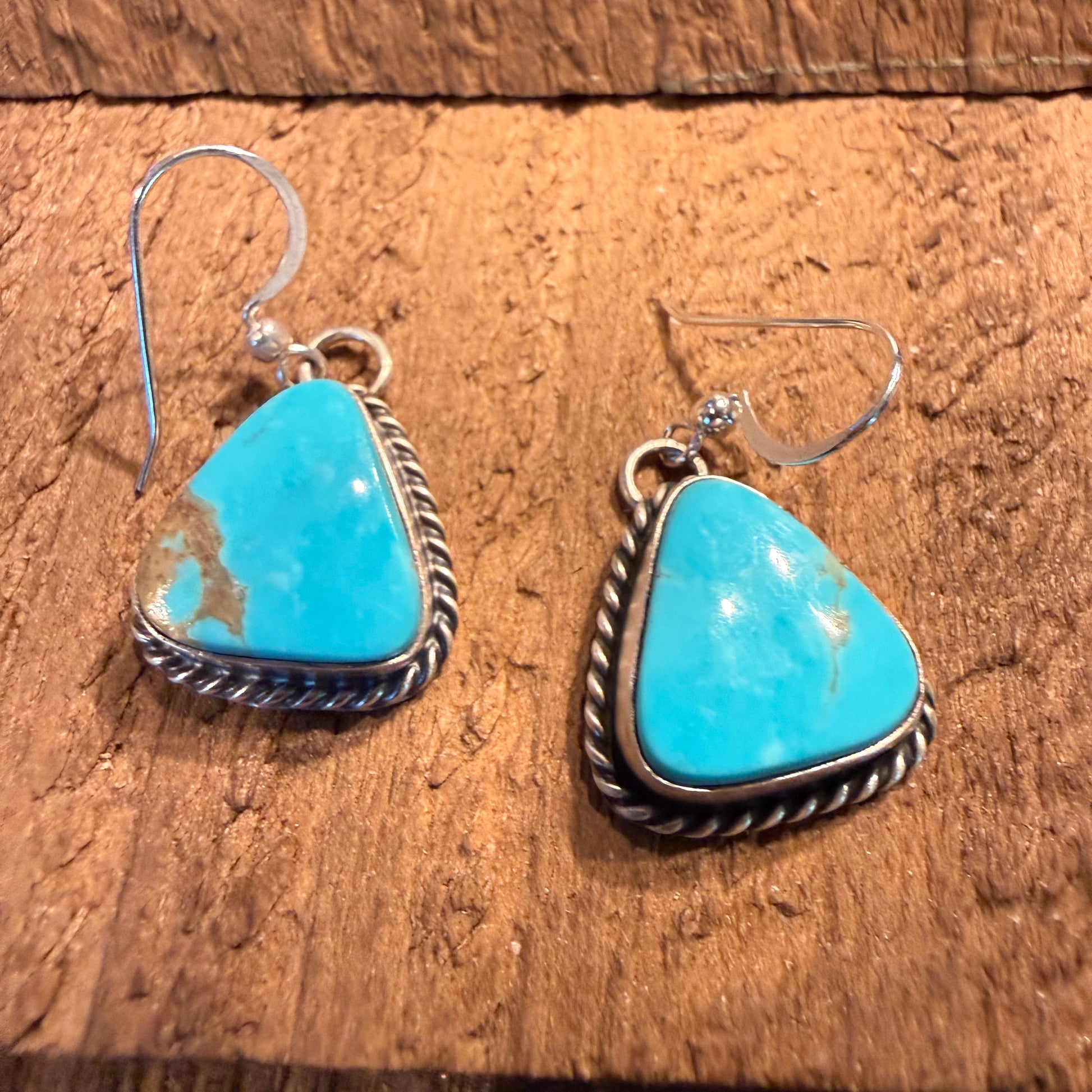 Native Handmade Chassidy Belone Turquoise Wire Drop Earrings in Sterling Silver Wild West Boho