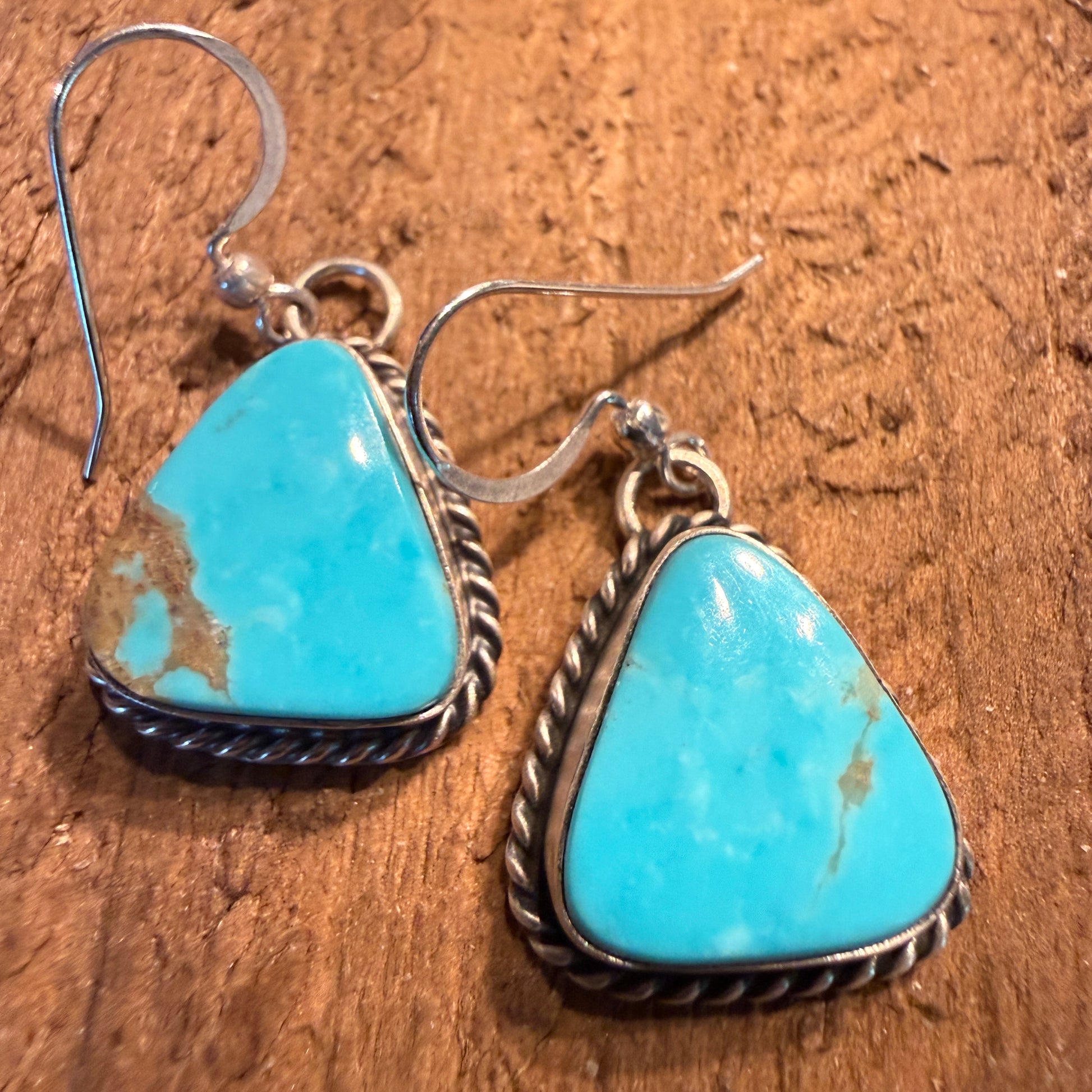 Native Handmade Chassidy Belone Turquoise Wire Drop Earrings in Sterling Silver Wild West Boho
