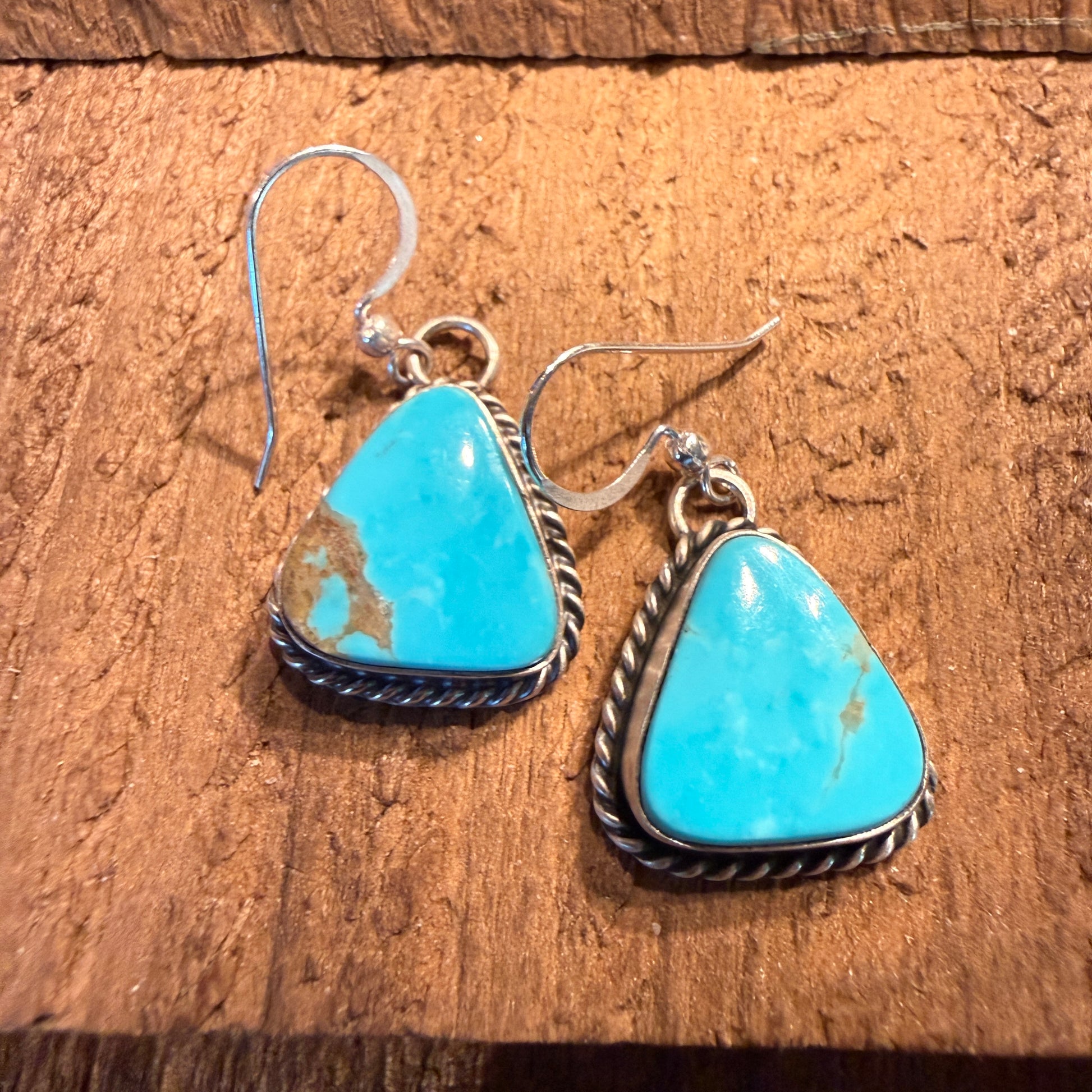 Native Handmade Chassidy Belone Turquoise Wire Drop Earrings in Sterling Silver Wild West Boho