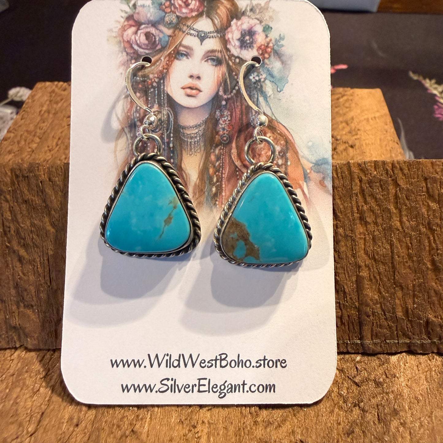 Native Handmade Chassidy Belone Turquoise Wire Drop Earrings in Sterling Silver Wild West Boho