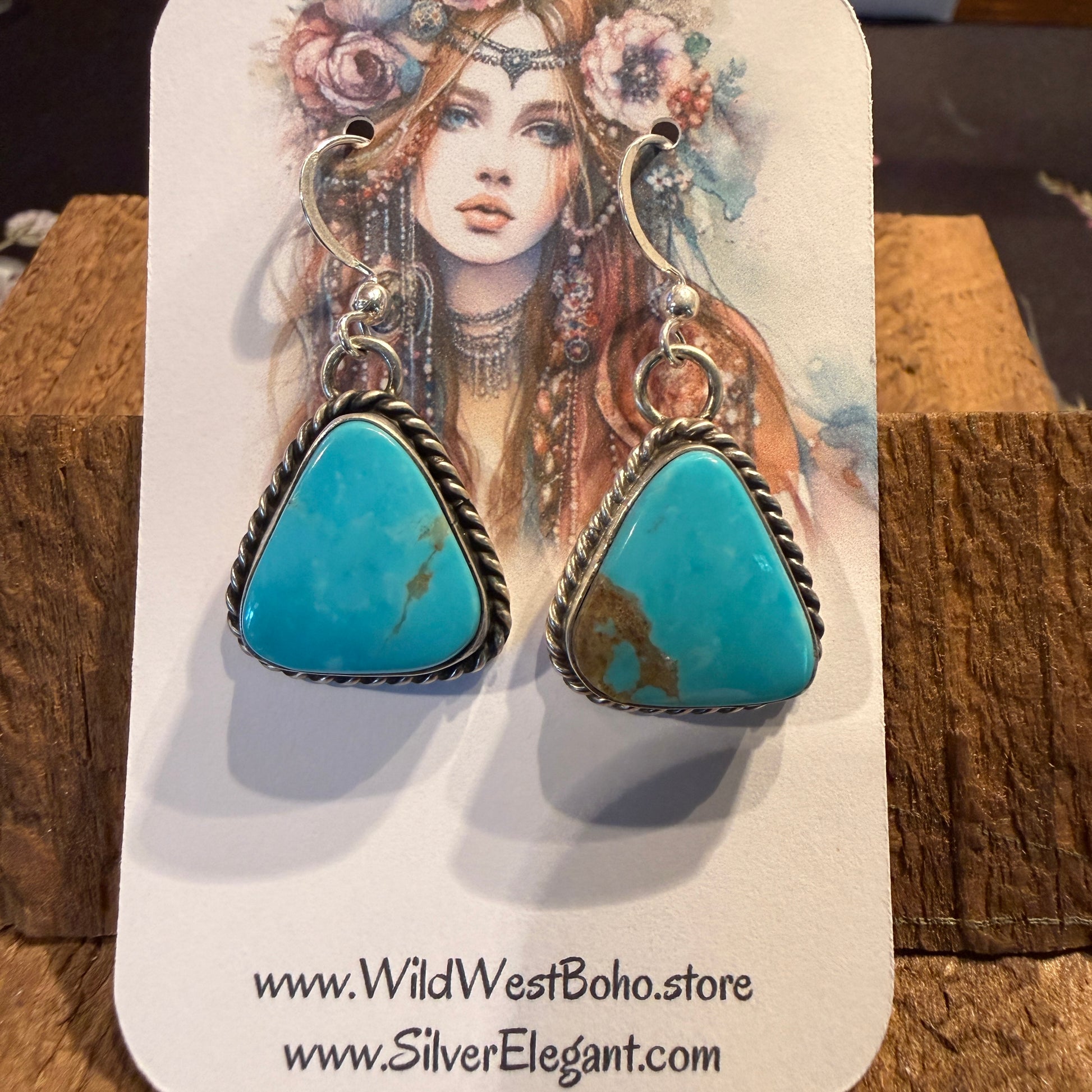 Native Handmade Chassidy Belone Turquoise Wire Drop Earrings in Sterling Silver Wild West Boho
