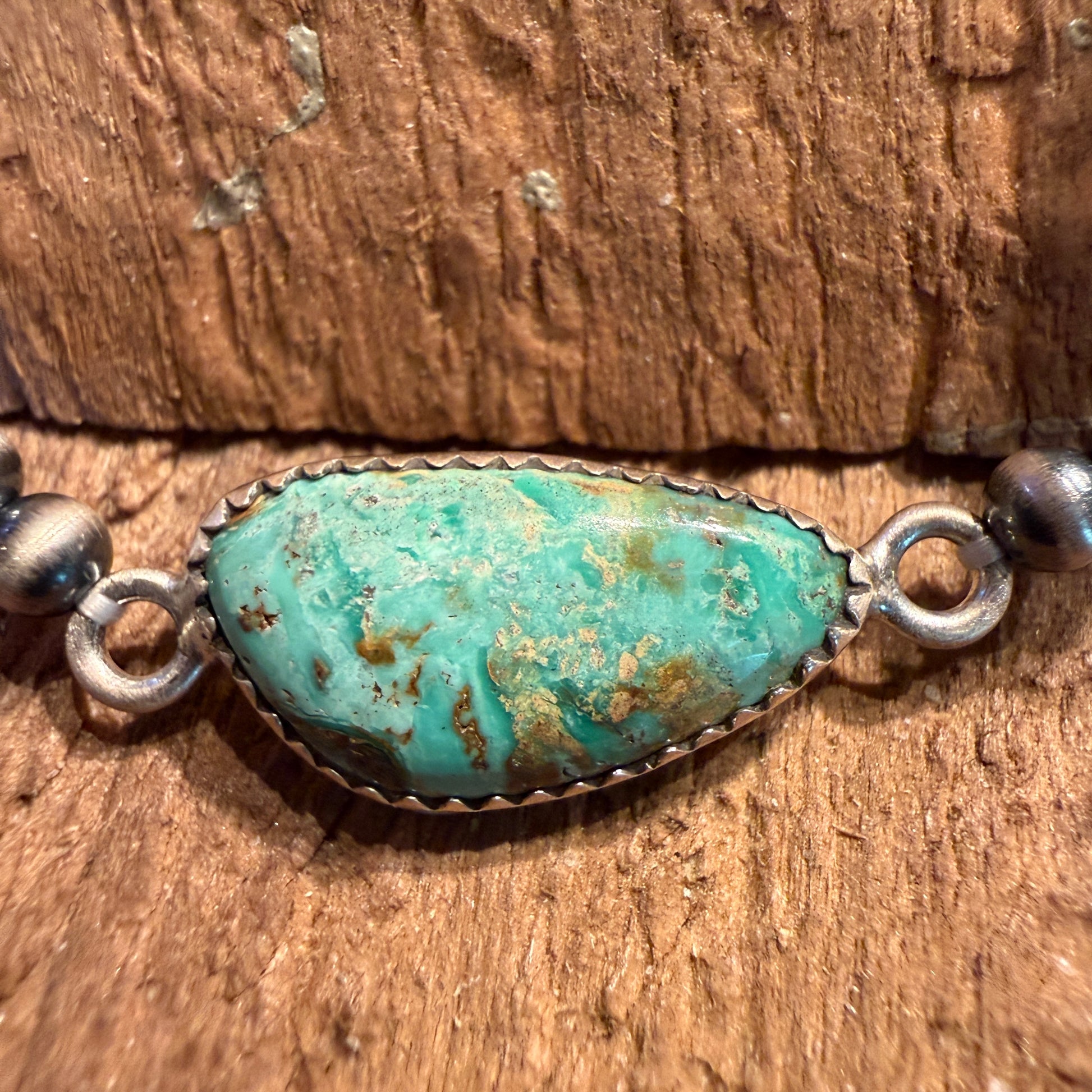 Mantis Turquoise Gemstone 3mm Silver Desert Pearls Stretch Bracelet Wild West Boho
