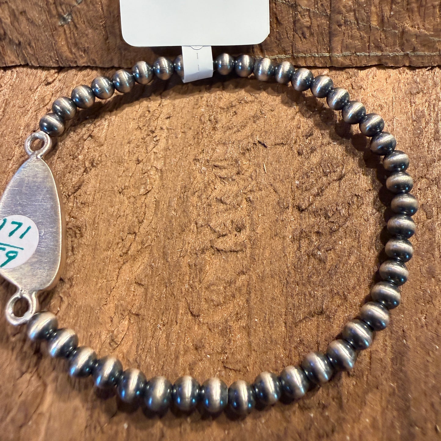 Mantis Turquoise Gemstone 3mm Silver Desert Pearls Stretch Bracelet Wild West Boho