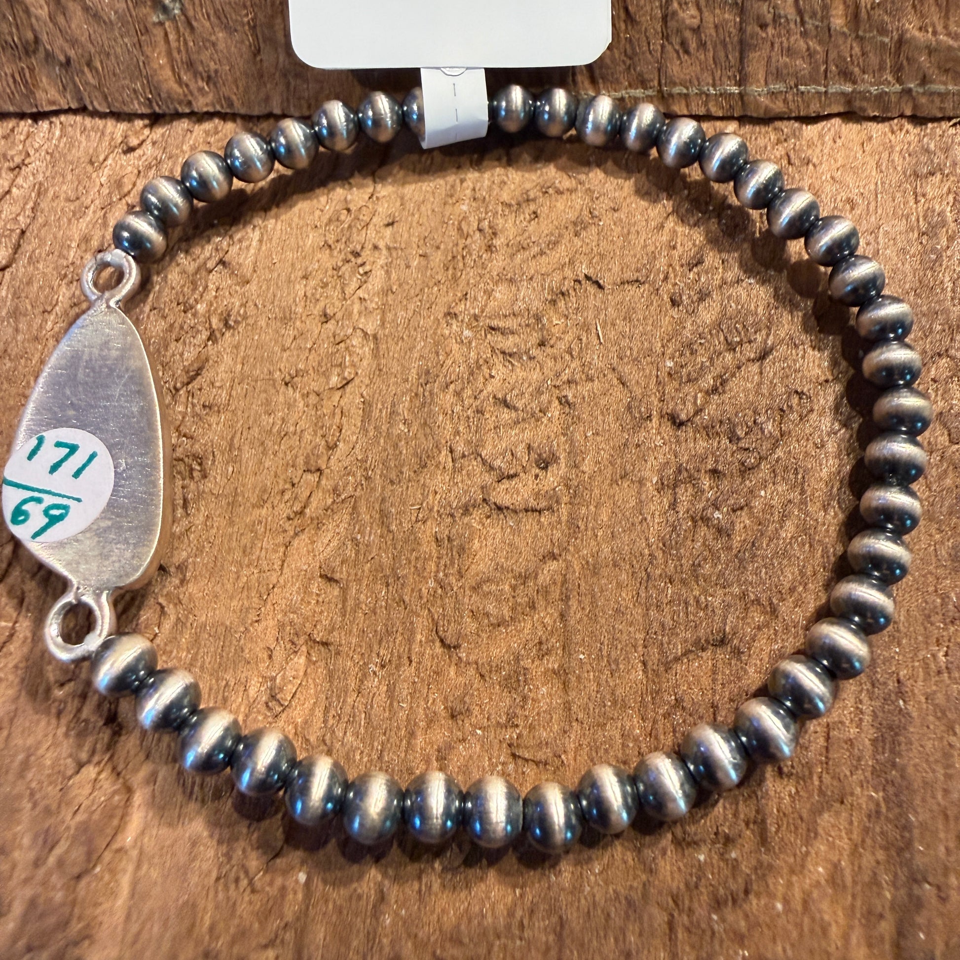 Mantis Turquoise Gemstone 3mm Silver Desert Pearls Stretch Bracelet Wild West Boho