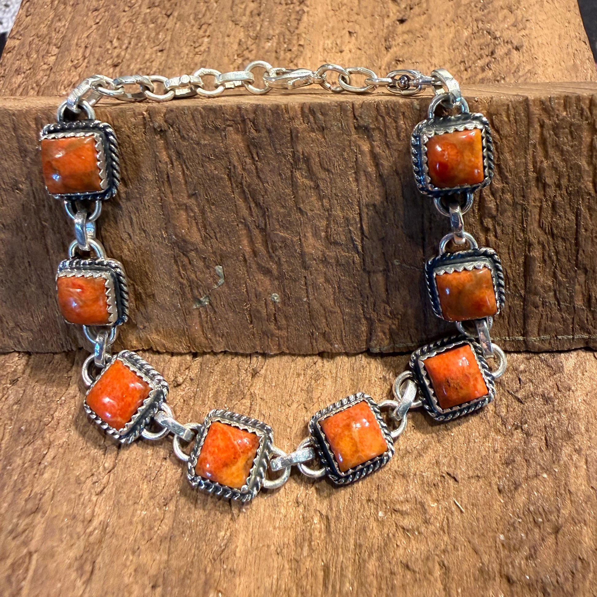 Red Coral Gemstone Bracelet in Sterling Silver, 8 Inches Wild West Boho