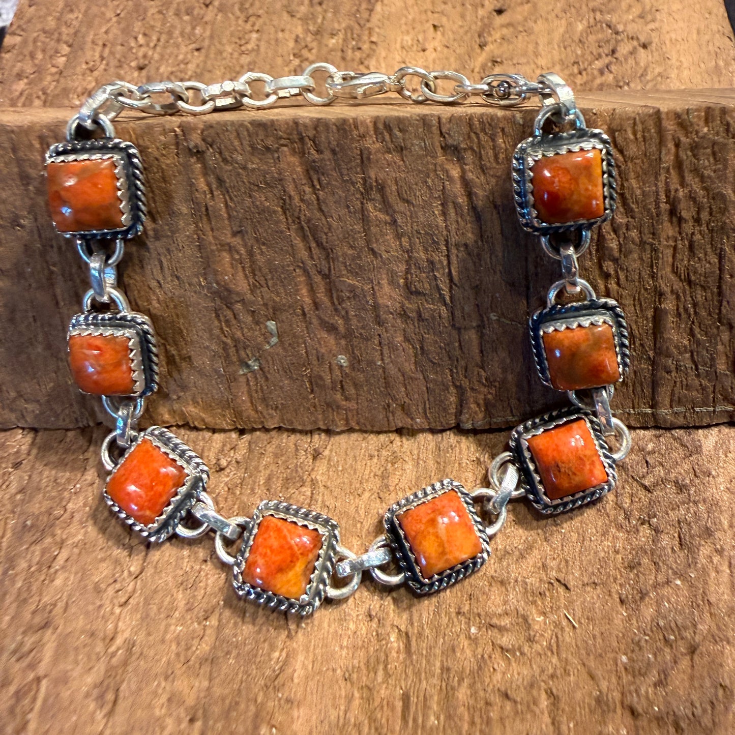 Red Coral Gemstone Bracelet in Sterling Silver, 8 Inches Wild West Boho
