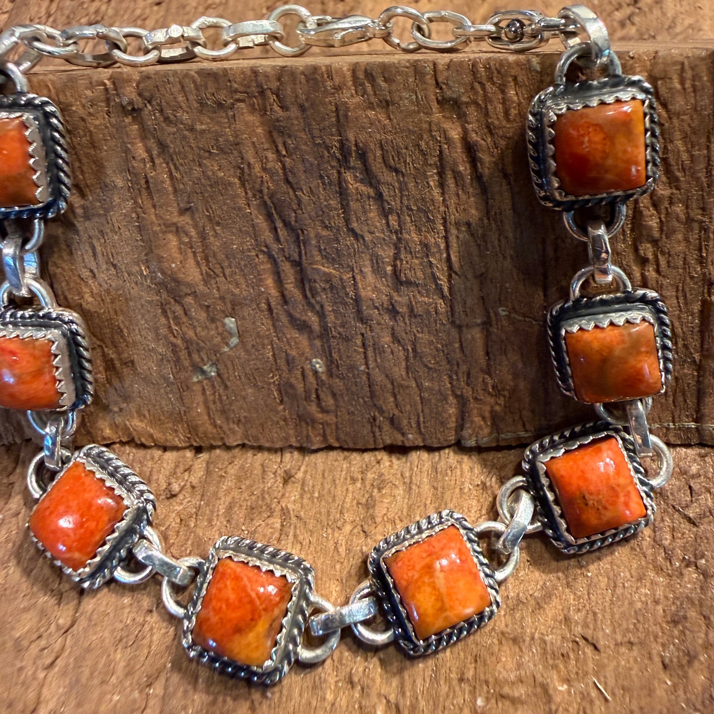 Red Coral Gemstone Bracelet in Sterling Silver, 8 Inches Wild West Boho
