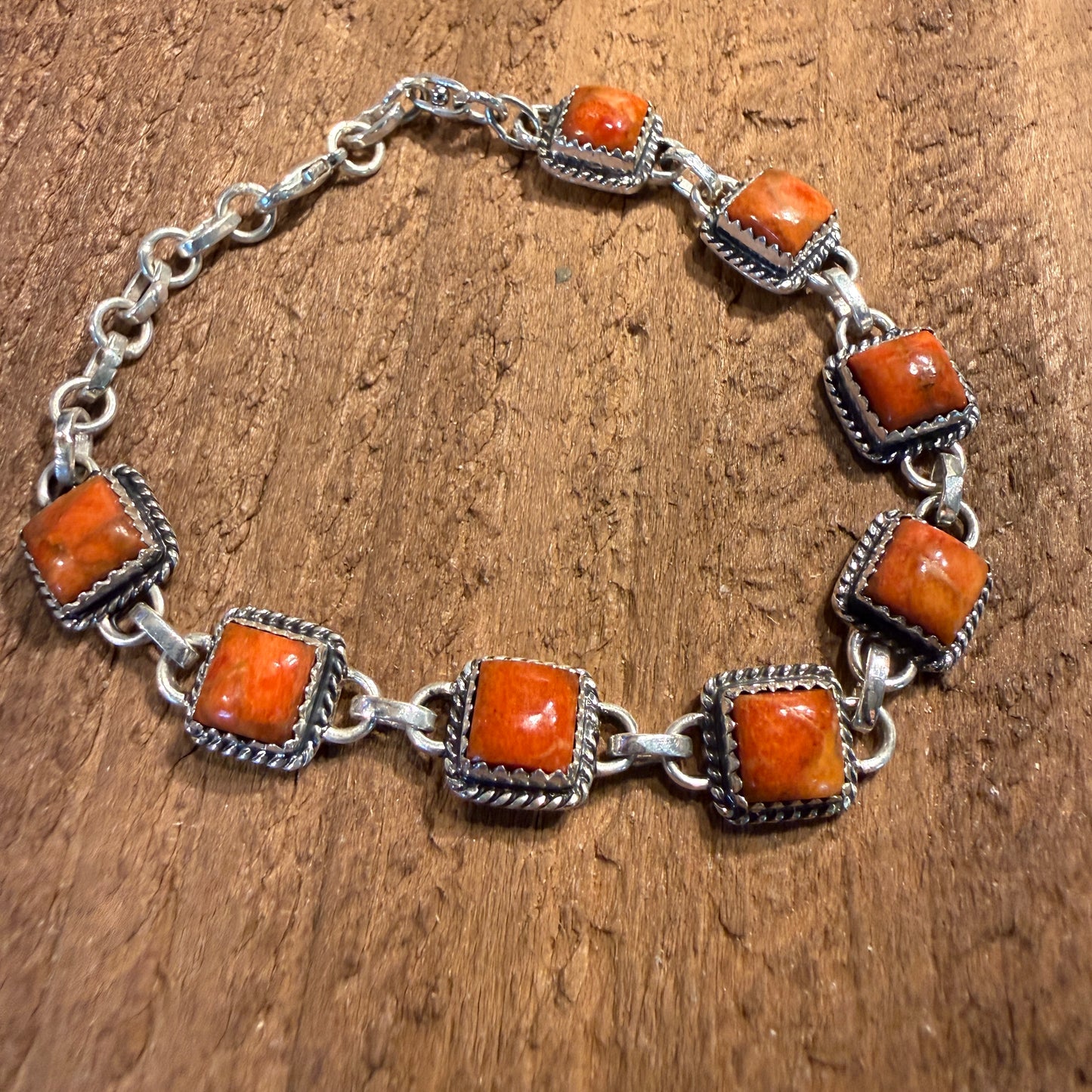 Red Coral Gemstone Bracelet in Sterling Silver, 8 Inches Wild West Boho