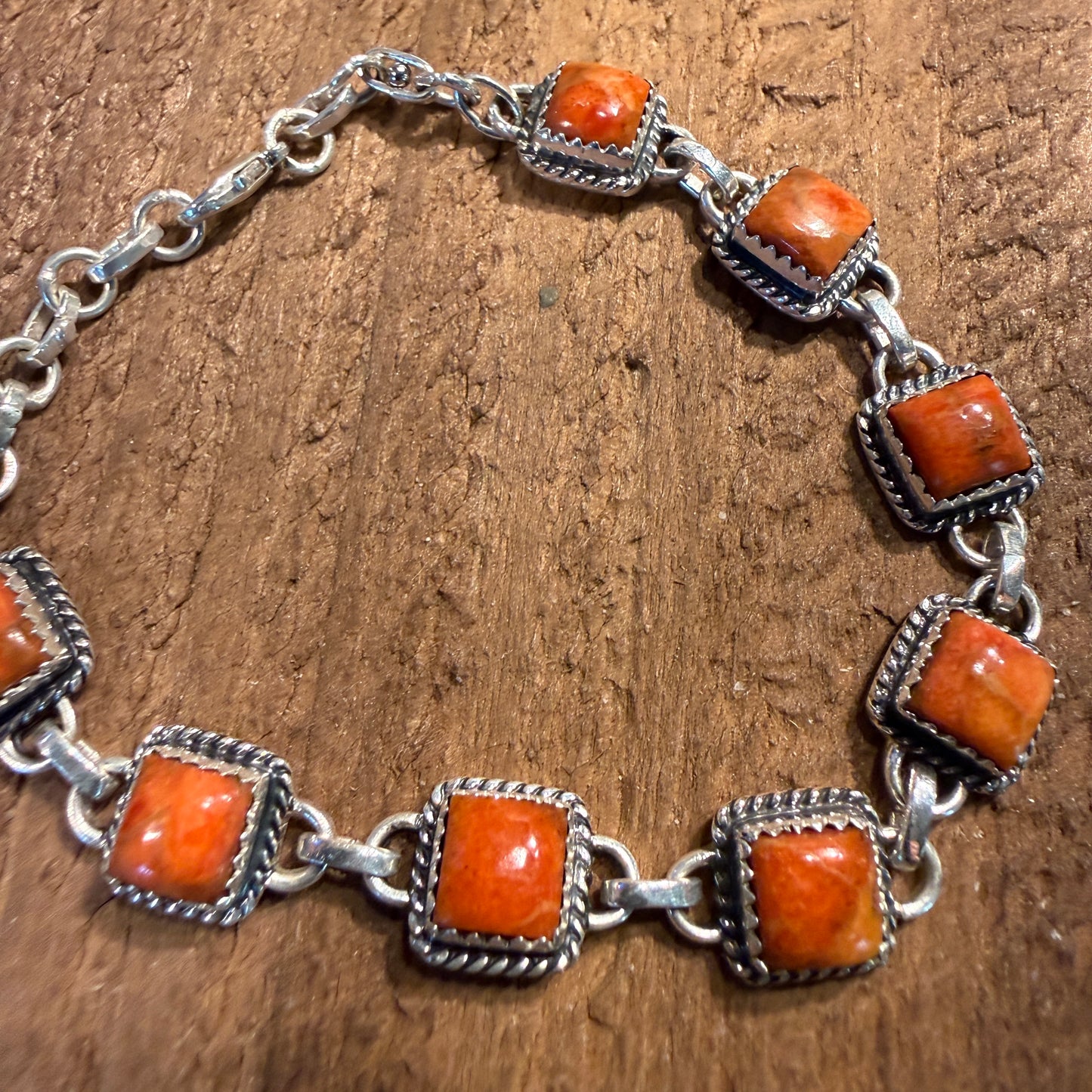 Red Coral Gemstone Bracelet in Sterling Silver, 8 Inches Wild West Boho