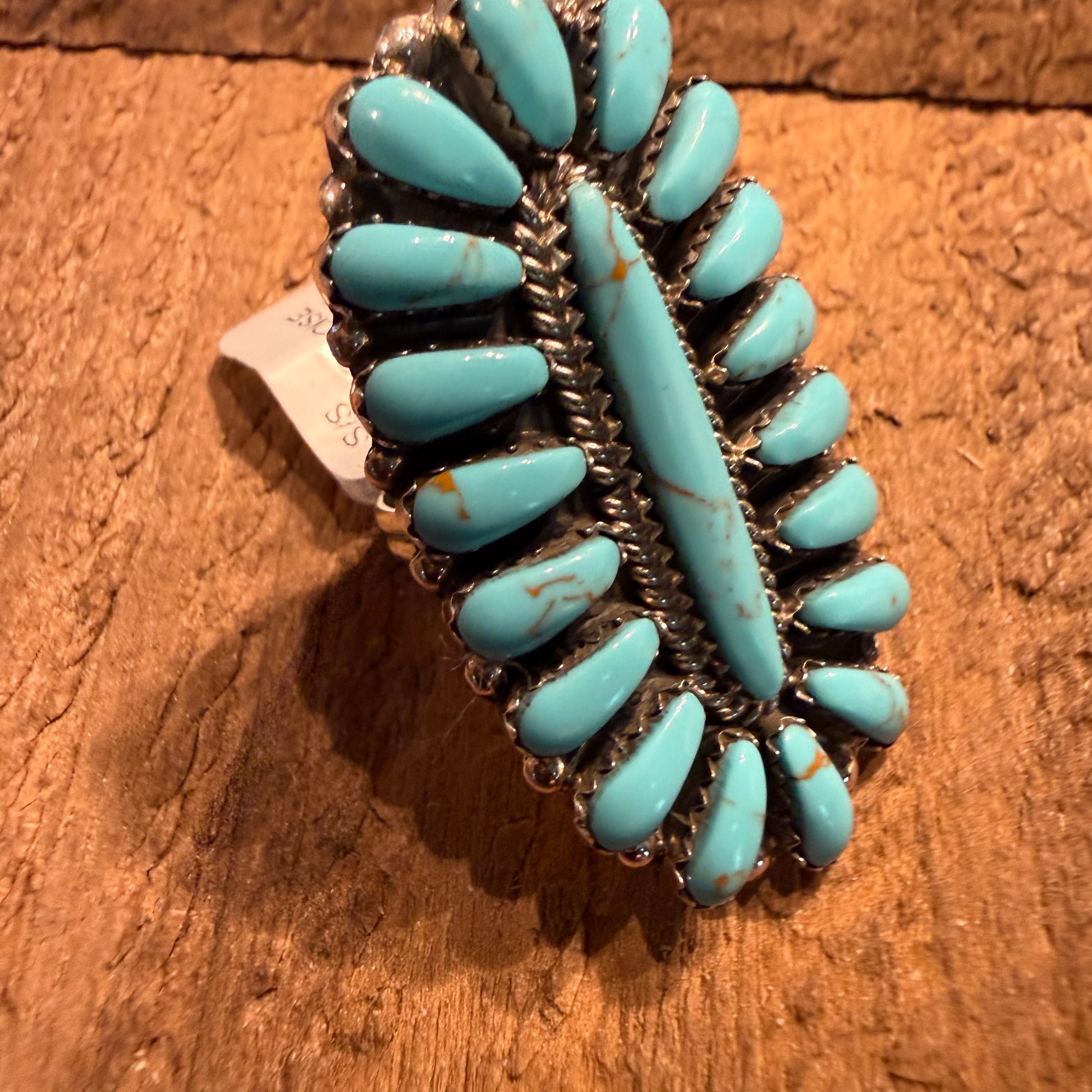 Native Handmade Davinia Benally Turquoise Needlepoint Ring Sterling Silver Size 8.5 Wild West Boho