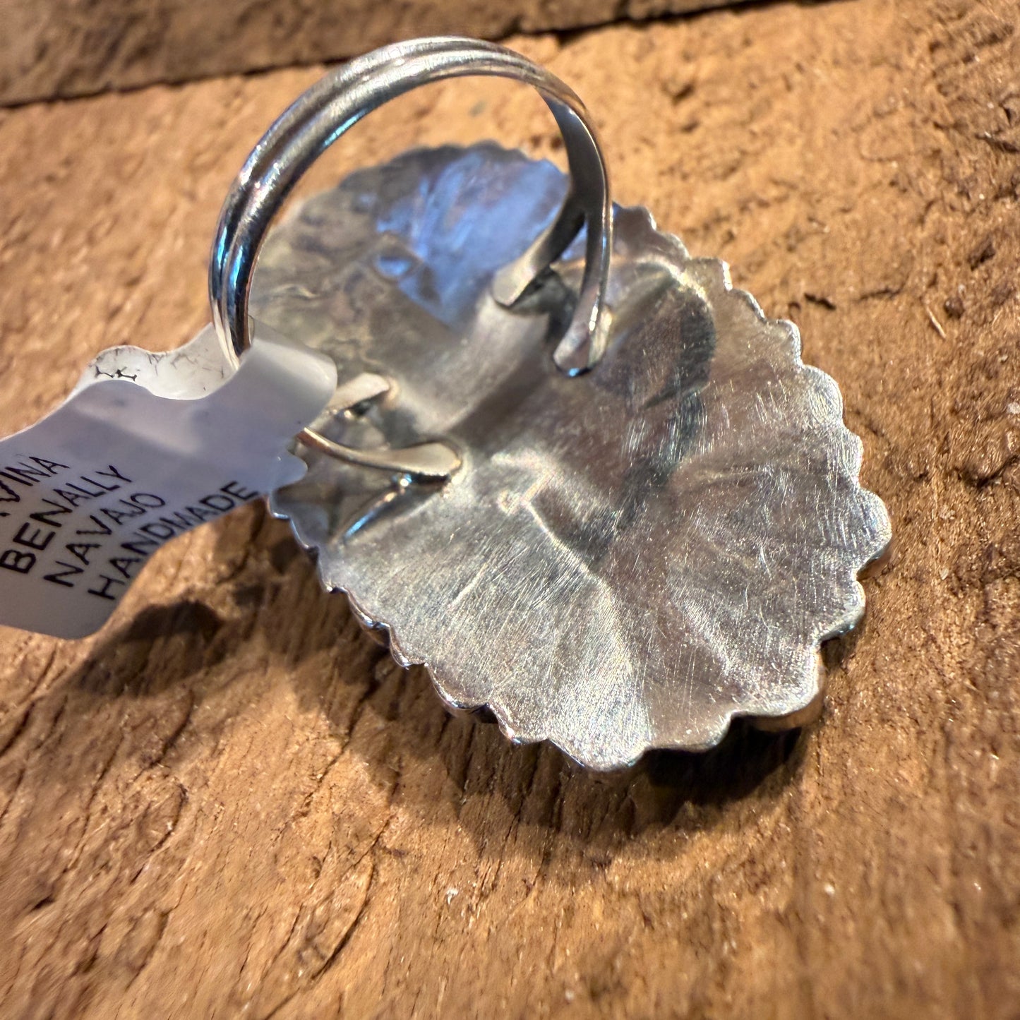 Native Handmade Davinia Benally Turquoise Needlepoint Ring Sterling Silver Size 8.5 Wild West Boho