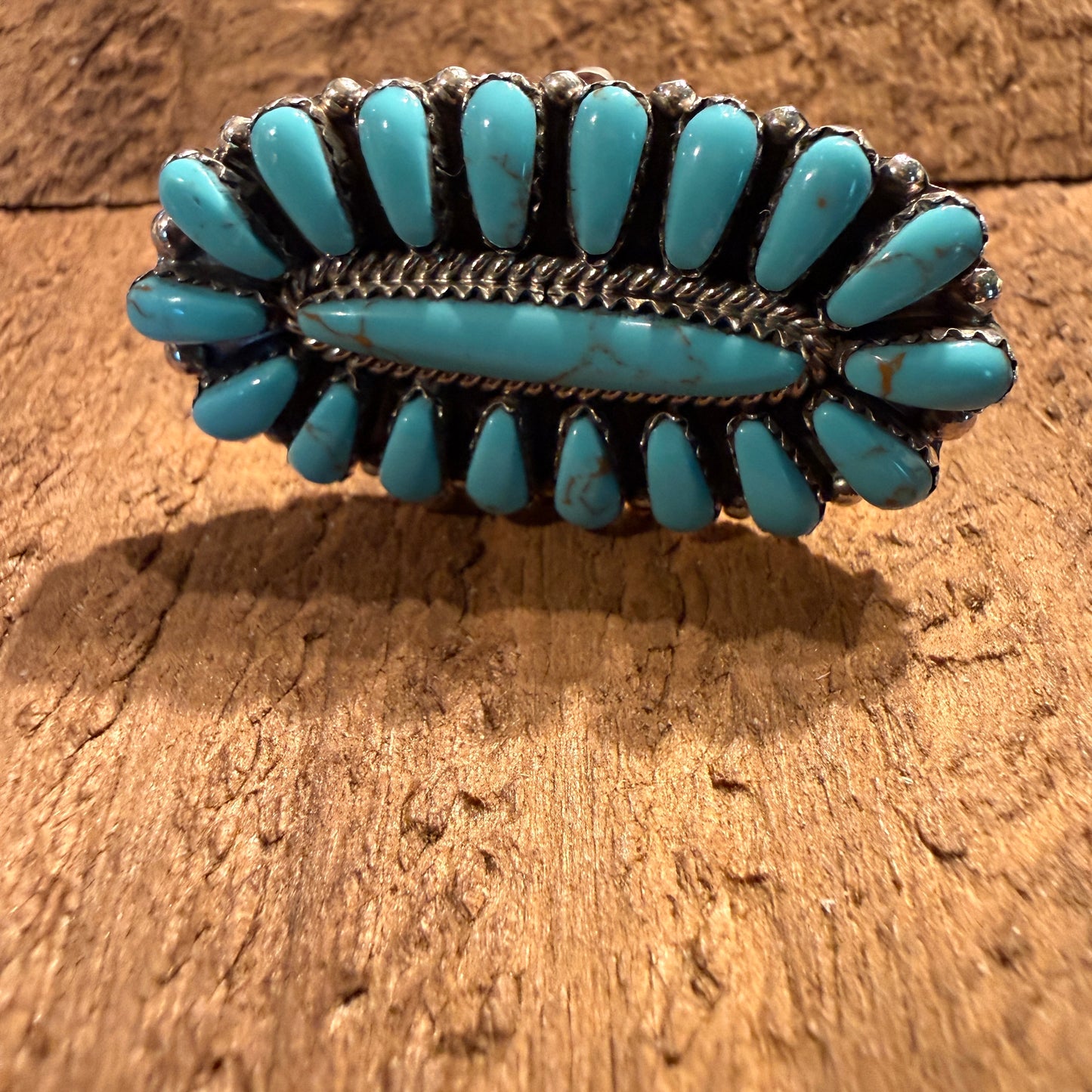 Native Handmade Davinia Benally Turquoise Needlepoint Ring Sterling Silver Size 8.5 Wild West Boho