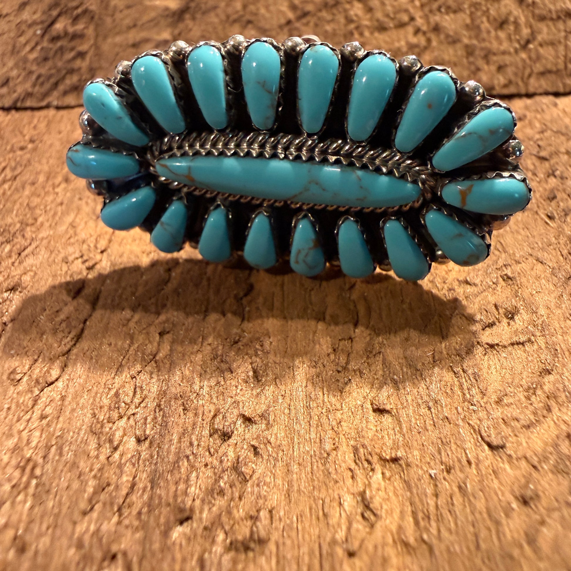 Native Handmade Davinia Benally Turquoise Needlepoint Ring Sterling Silver Size 8.5 Wild West Boho