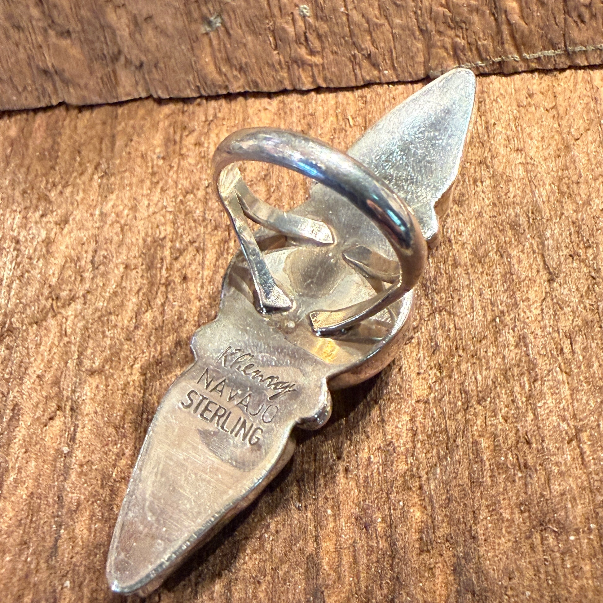 Native Handmade K. Henry Blackjack Turquoise 1941 Coin Ring Adjustable Sterling Silver Wild West Boho