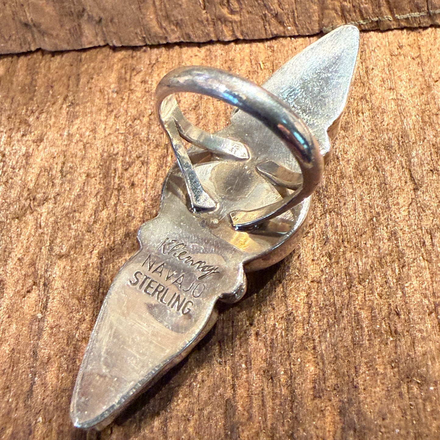 Native Handmade K. Henry Blackjack Turquoise 1941 Coin Ring Adjustable Sterling Silver Wild West Boho