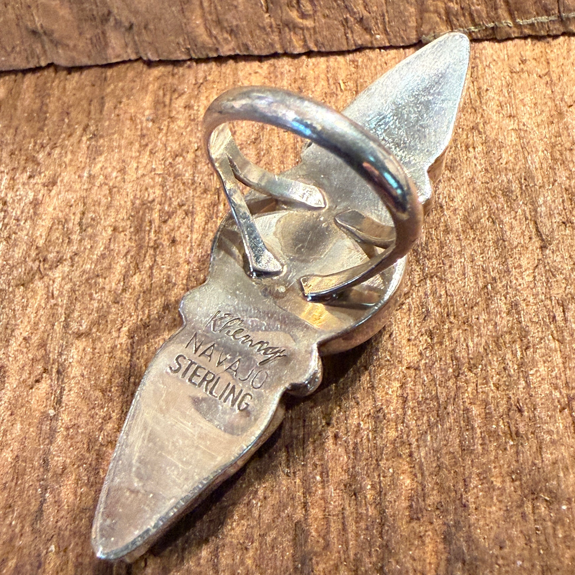 Native Handmade K. Henry Blackjack Turquoise 1941 Coin Ring Adjustable Sterling Silver Wild West Boho