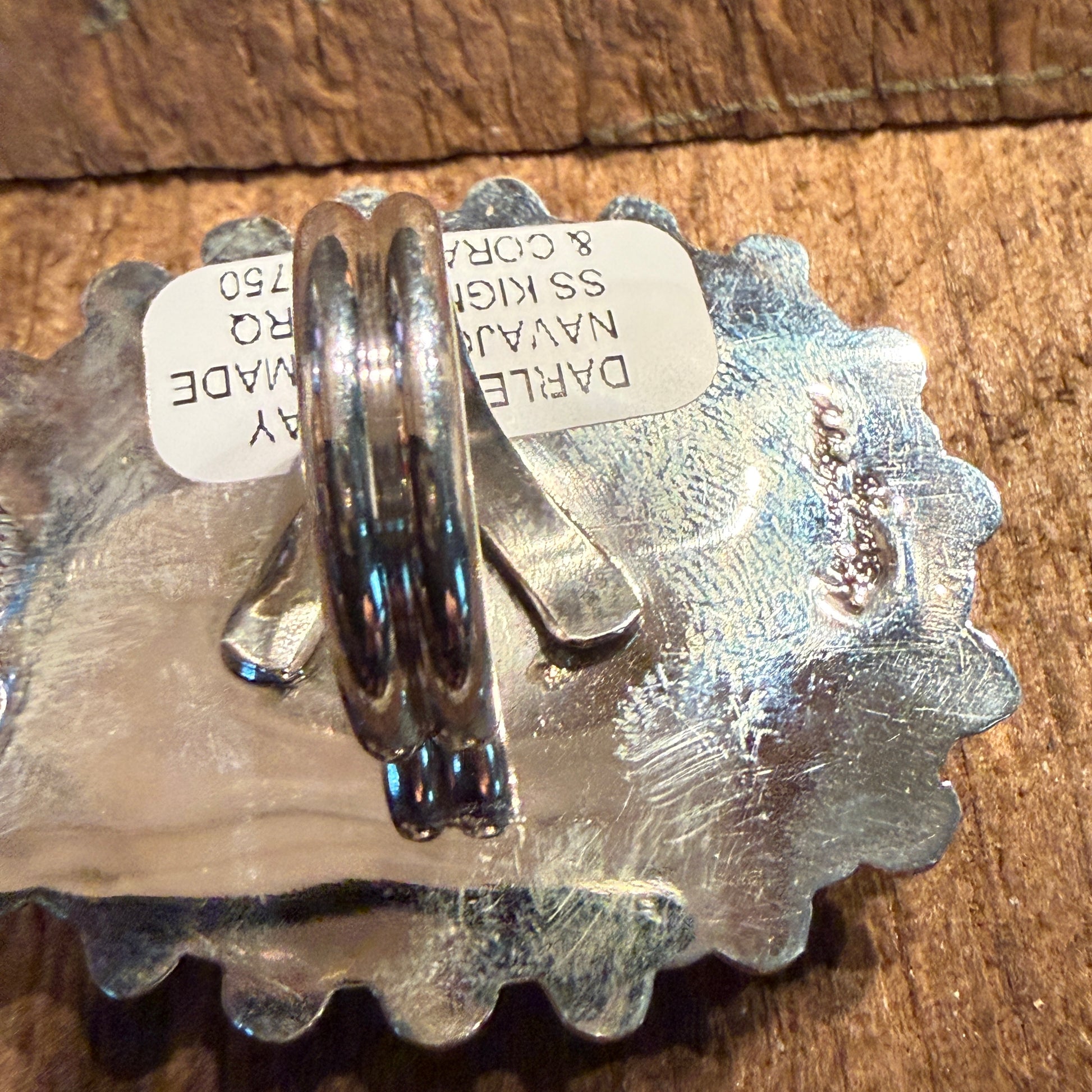 Native Handmade Darlene Begay Kingman Turquoise and Coral Adjustable Ring Sterling Silver Wild West Boho