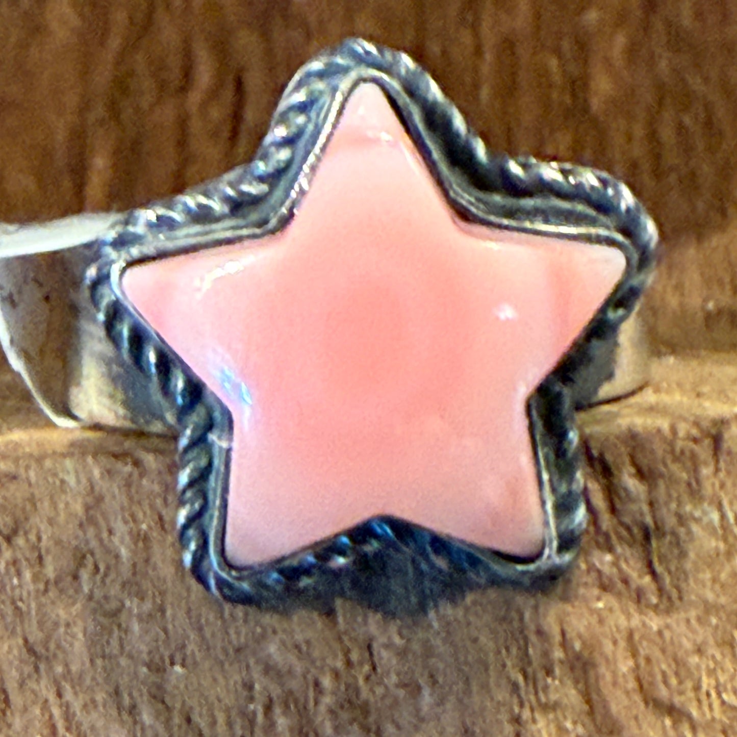 Native Handmade Arthur Bruggeman Pink Conch Star Adjustable Ring in Sterling Silver Wild West Boho