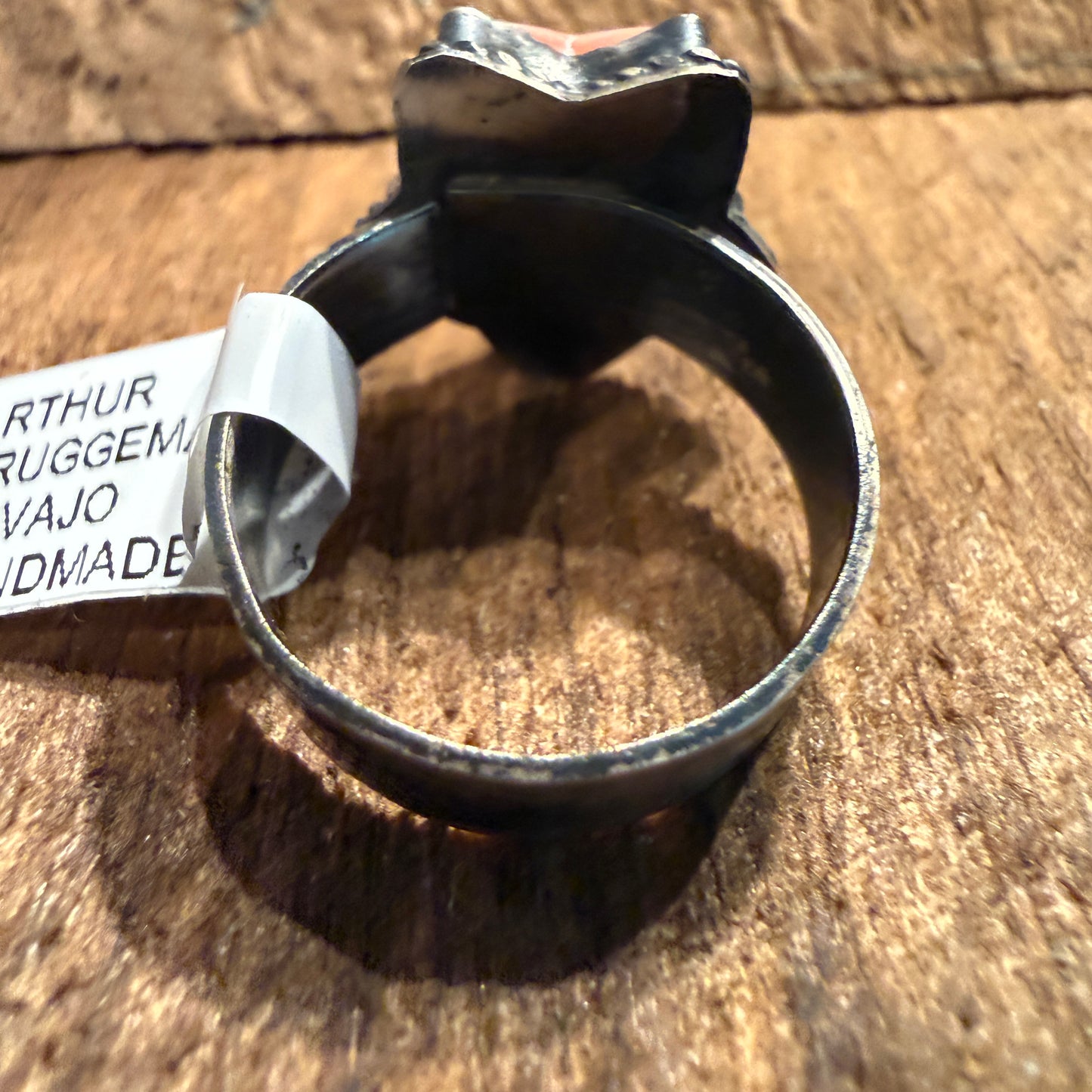 Native Handmade Arthur Bruggeman Pink Conch Star Adjustable Ring in Sterling Silver Wild West Boho