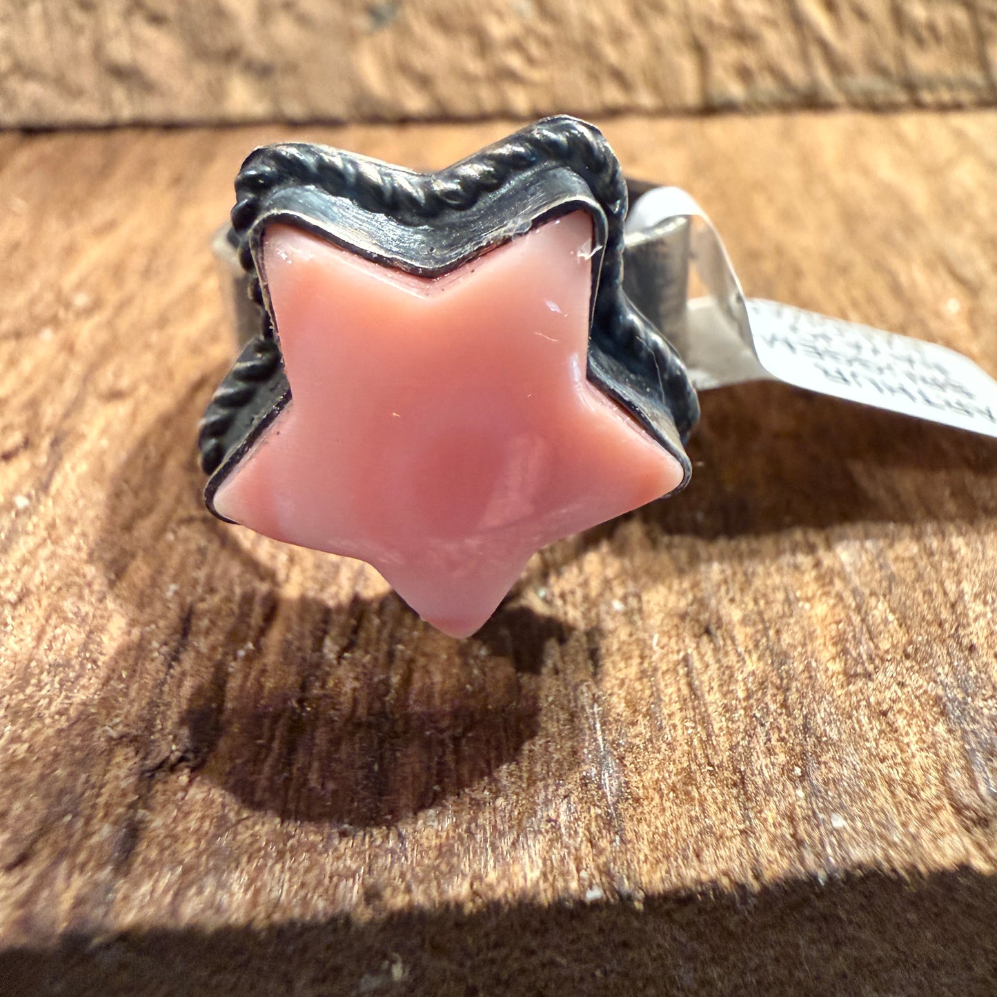 Native Handmade Arthur Bruggeman Pink Conch Star Adjustable Ring in Sterling Silver Wild West Boho