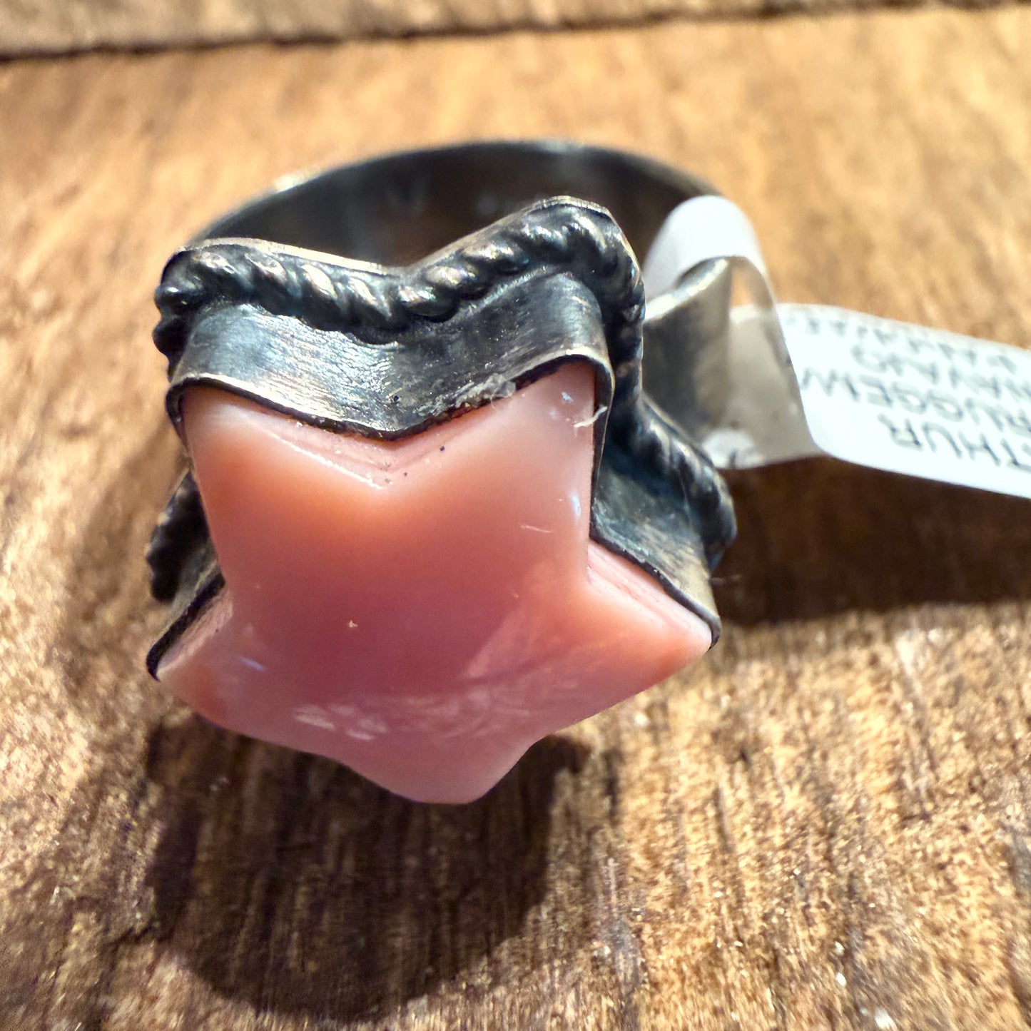 Native Handmade Arthur Bruggeman Pink Conch Star Adjustable Ring in Sterling Silver Wild West Boho