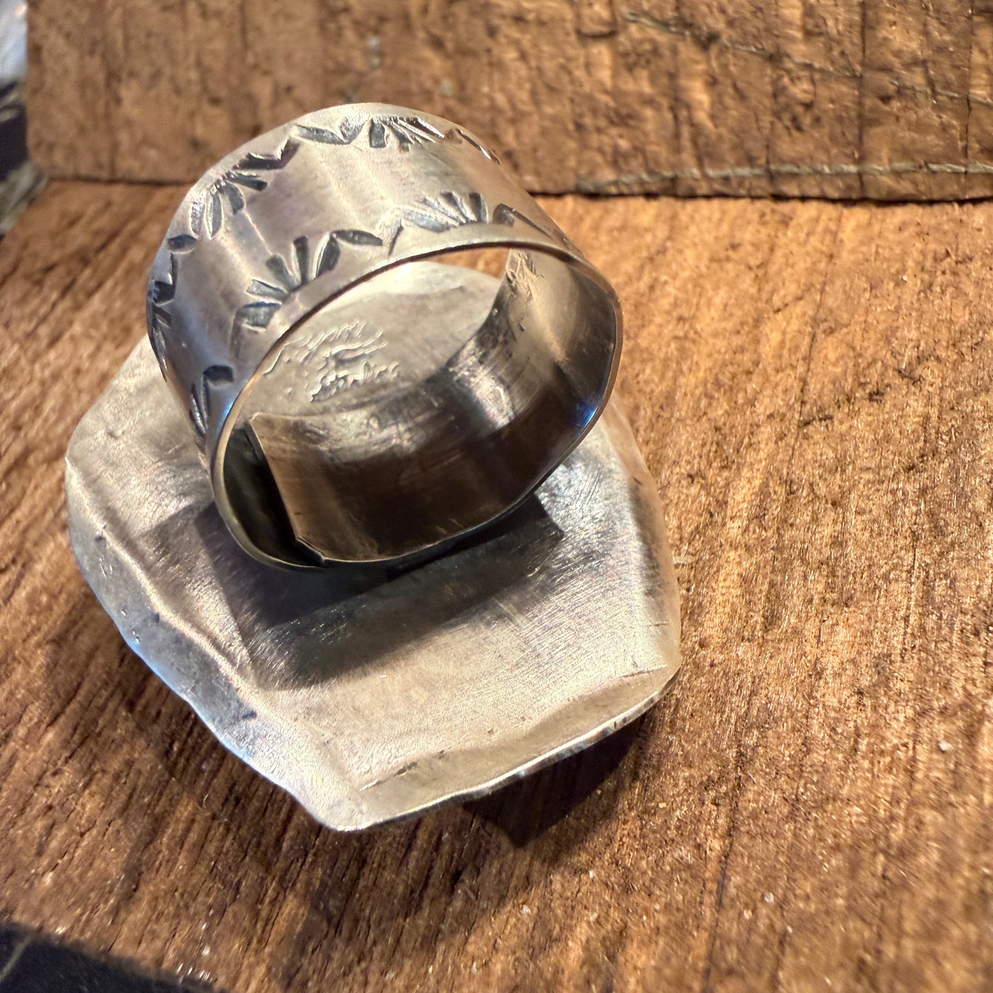 Native Handmade T Yazzi Kingman Turquoise Cowboy Hat Adjustable Ring Sterling Silver Wild West Boho