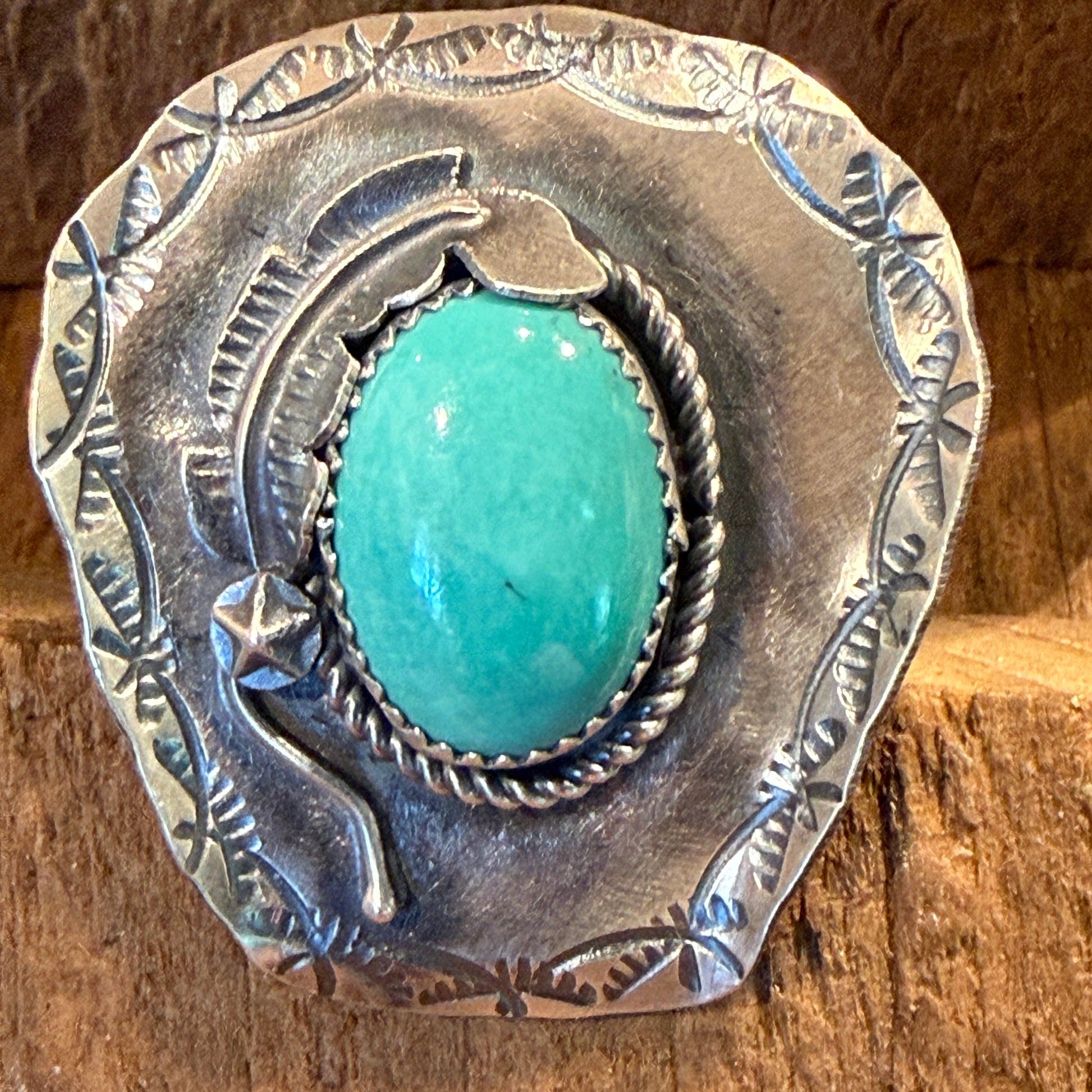 Native Handmade T Yazzi Kingman Turquoise Cowboy Hat Adjustable Ring Sterling Silver Wild West Boho