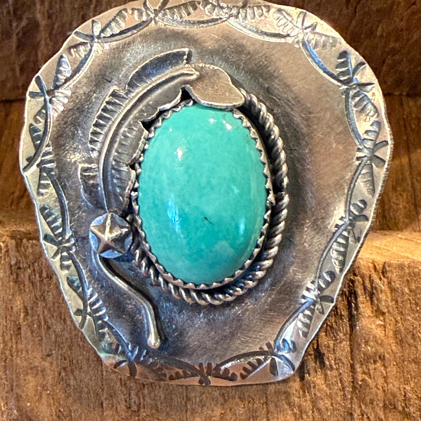Native Handmade T Yazzi Kingman Turquoise Cowboy Hat Adjustable Ring Sterling Silver Wild West Boho