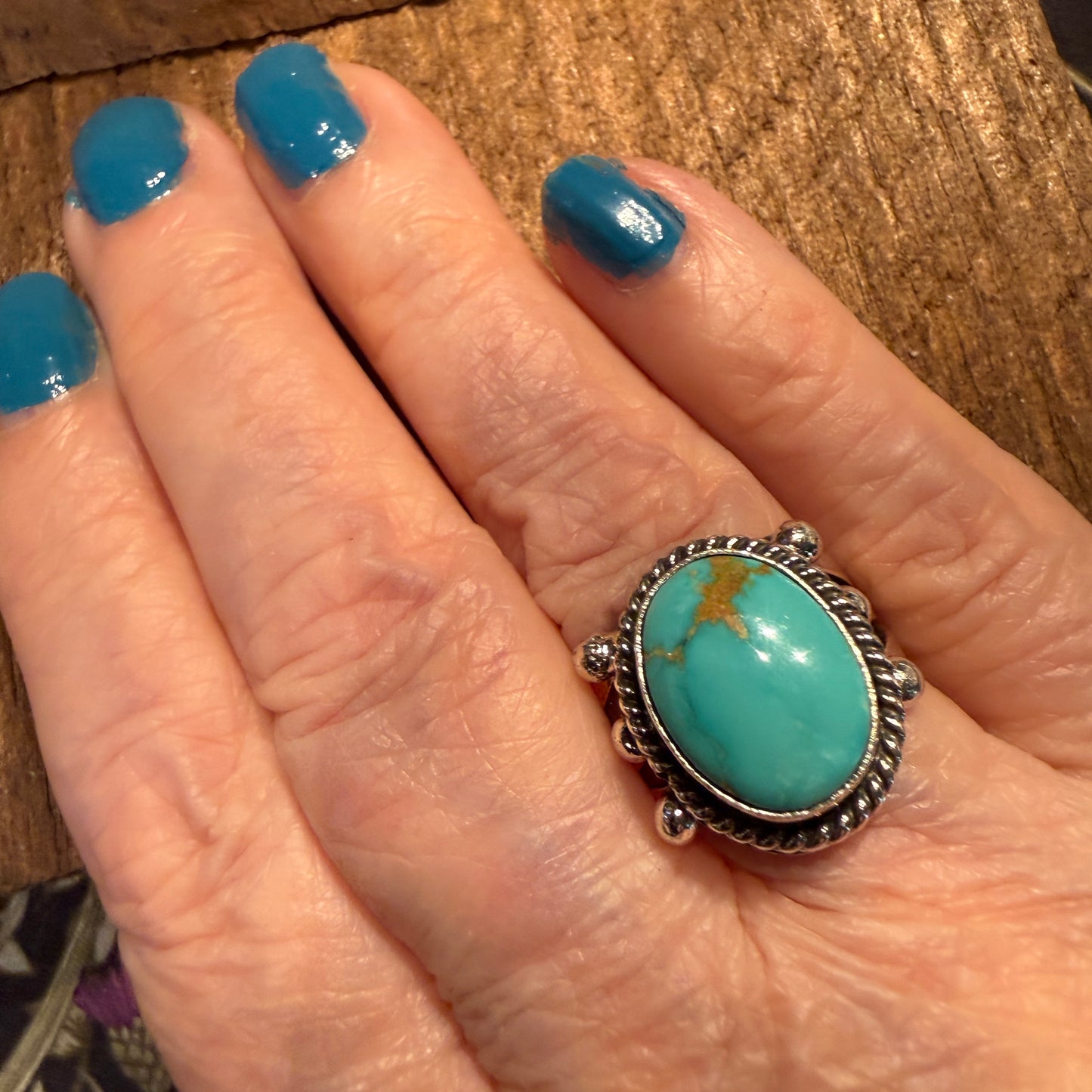 Sonoran Turquoise Gemstone Size 7 Sterling Silver Ring Wild West Boho