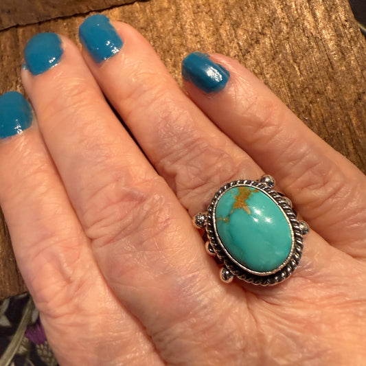 Sonoran Turquoise Gemstone Size 7 Sterling Silver Ring Wild West Boho