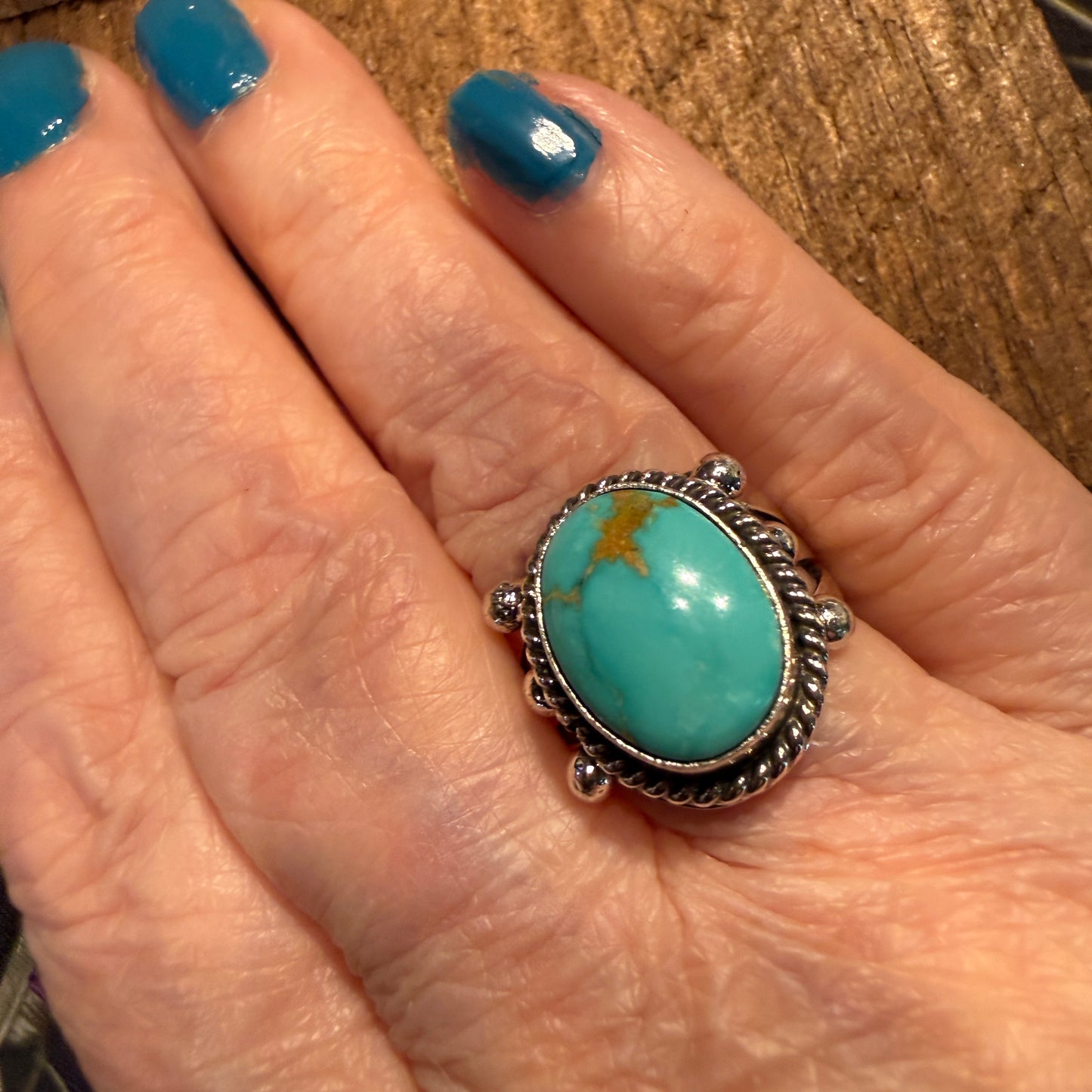 Sonoran Turquoise Gemstone Size 7 Sterling Silver Ring Wild West Boho