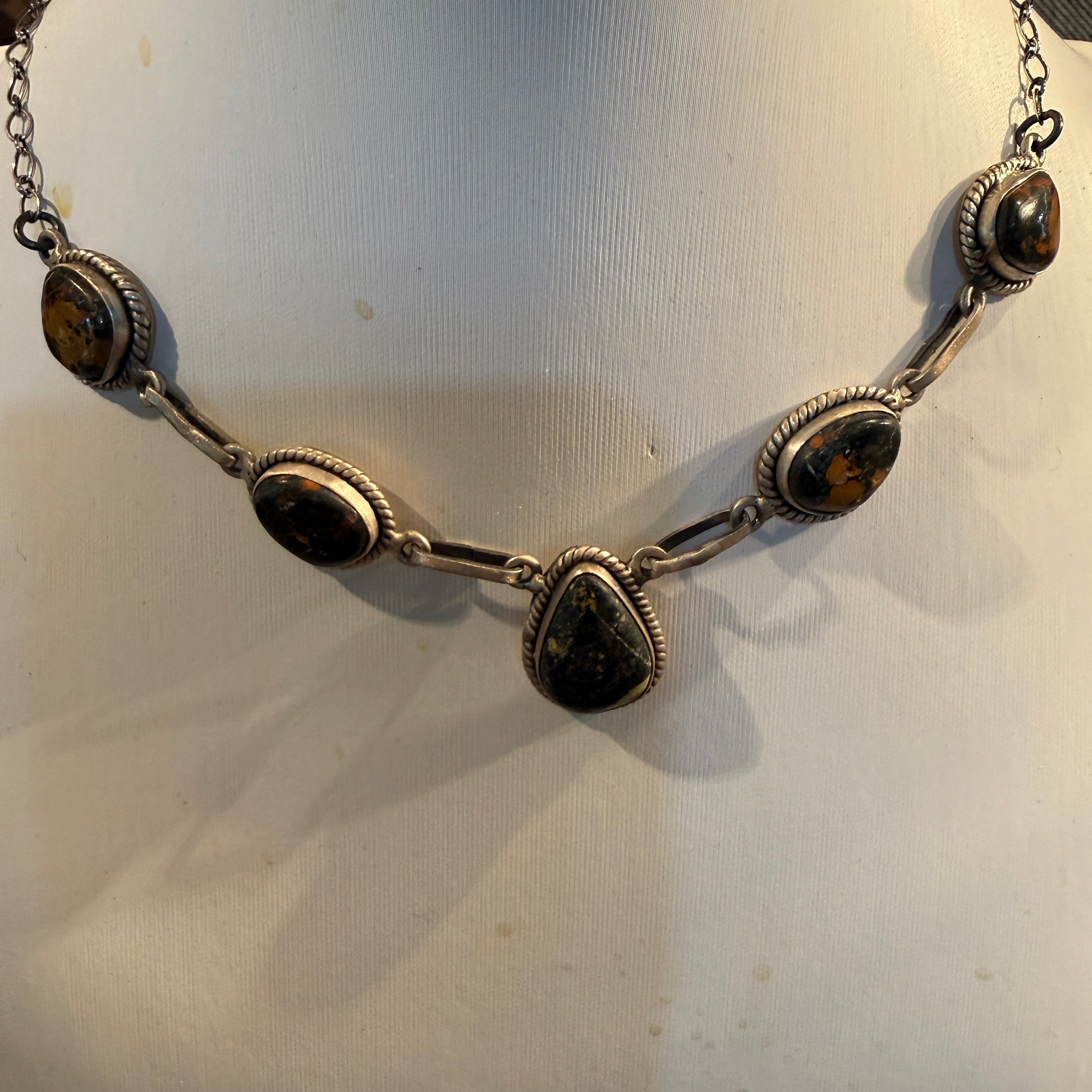 Blackjack Turquoise Gemstone Choker Necklace in Sterling Silver, 18 Inch Wild West Boho