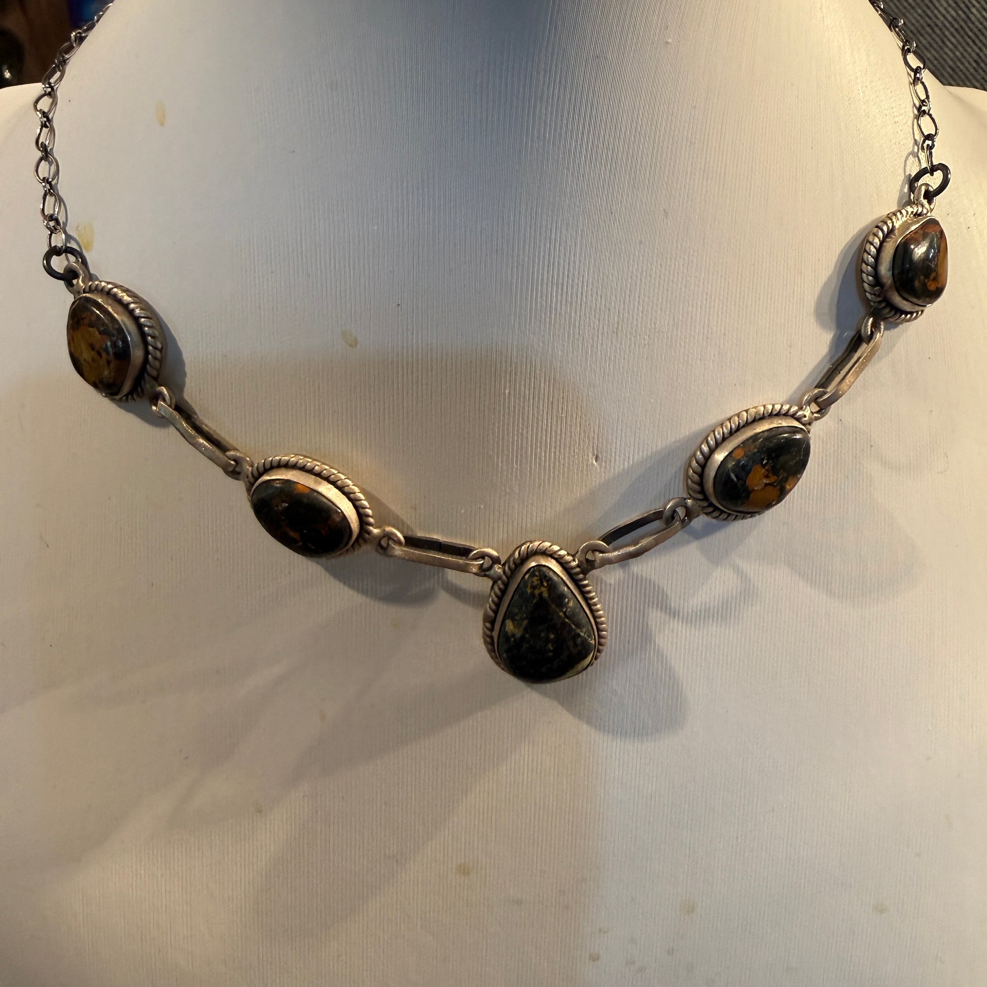 Blackjack Turquoise Gemstone Choker Necklace in Sterling Silver, 18 Inch Wild West Boho