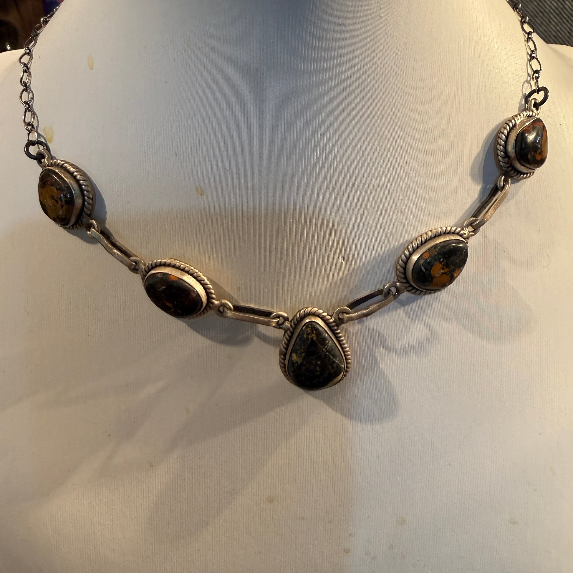 Blackjack Turquoise Gemstone Choker Necklace in Sterling Silver, 18 Inch Wild West Boho