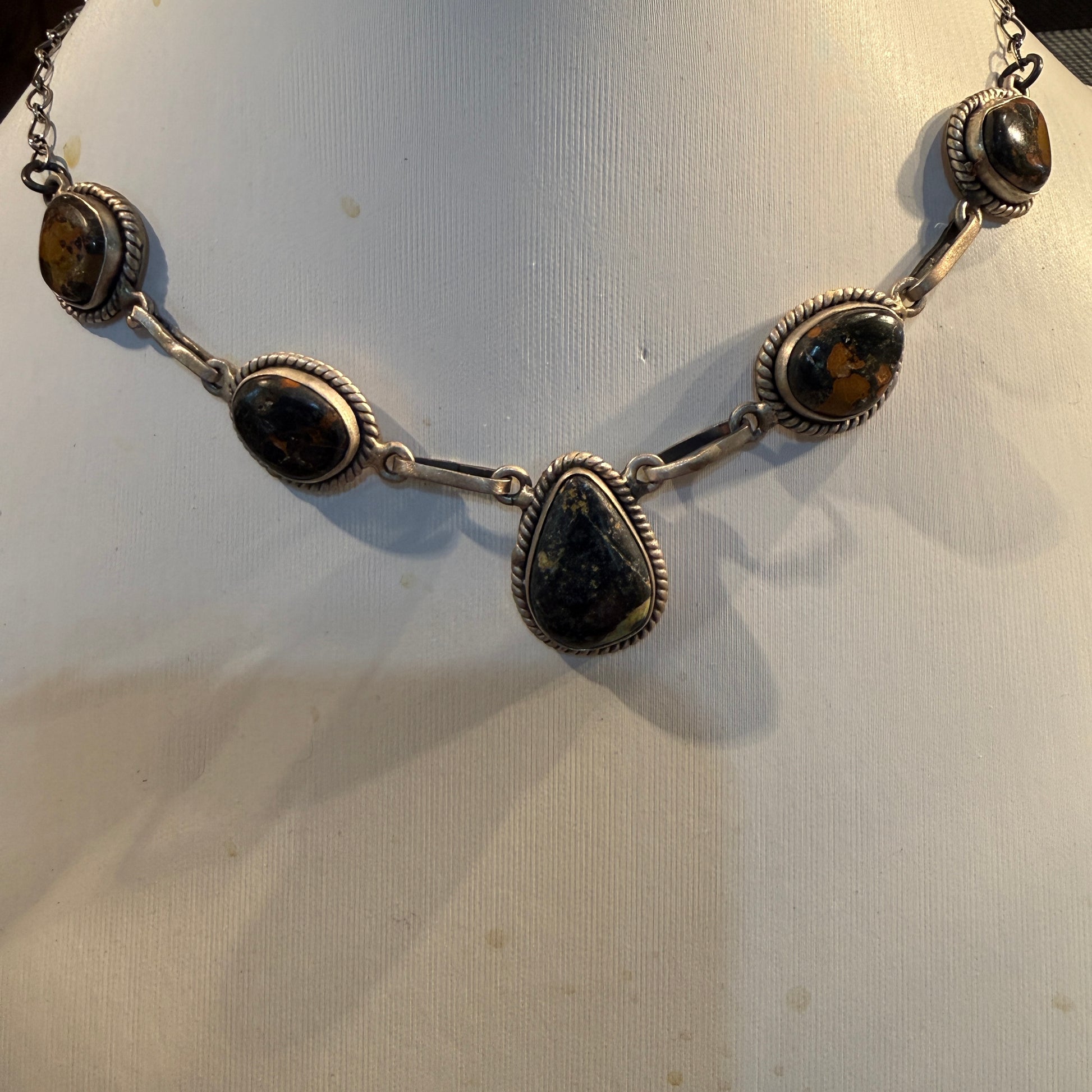 Blackjack Turquoise Gemstone Choker Necklace in Sterling Silver, 18 Inch Wild West Boho