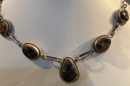 Blackjack Turquoise Gemstone Choker Necklace in Sterling Silver, 18 Inch Wild West Boho