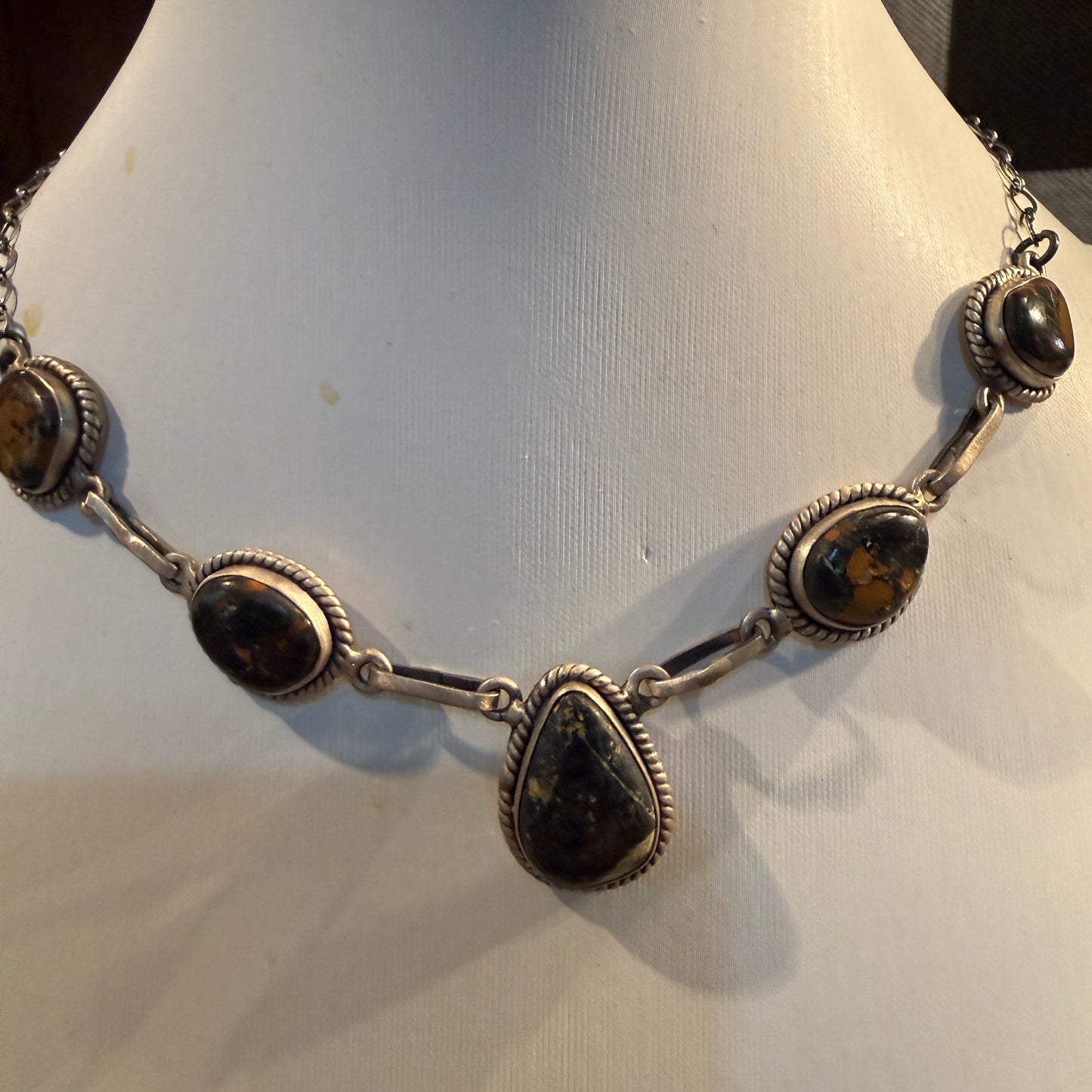 Blackjack Turquoise Gemstone Choker Necklace in Sterling Silver, 18 Inch Wild West Boho