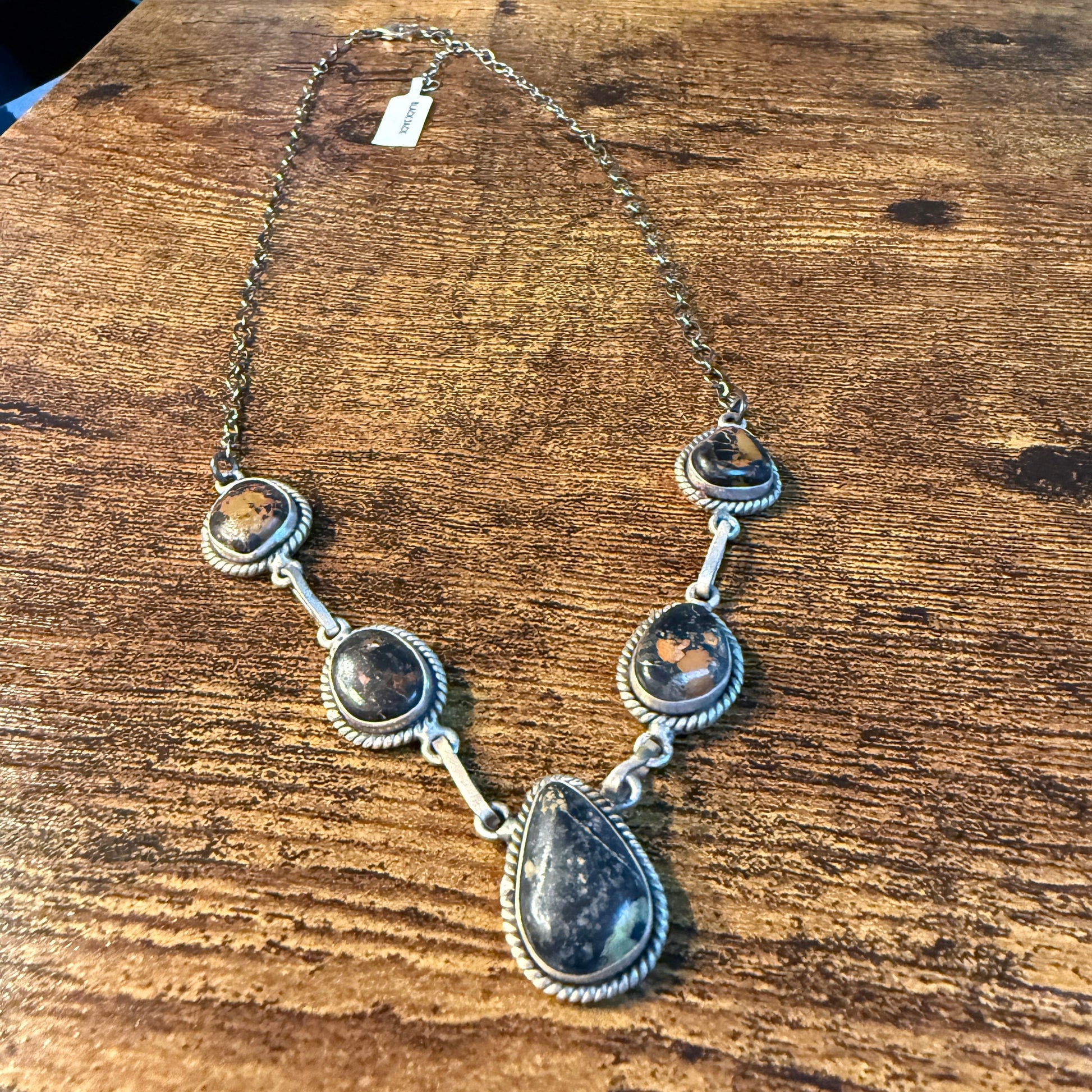 Blackjack Turquoise Gemstone Choker Necklace in Sterling Silver, 18 Inch Wild West Boho