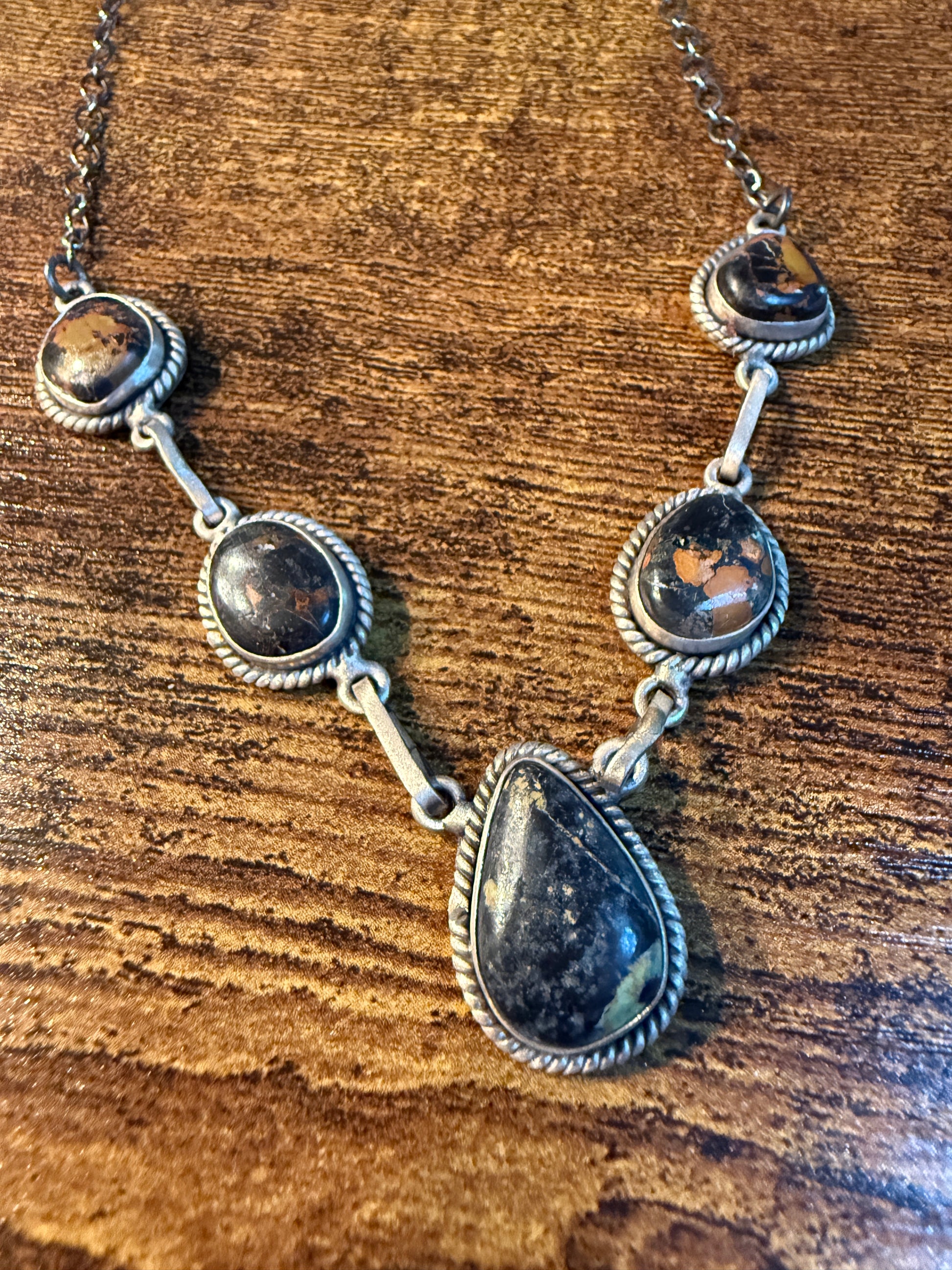 Blackjack Turquoise Gemstone Choker Necklace in Sterling Silver, 18 Inch Wild West Boho