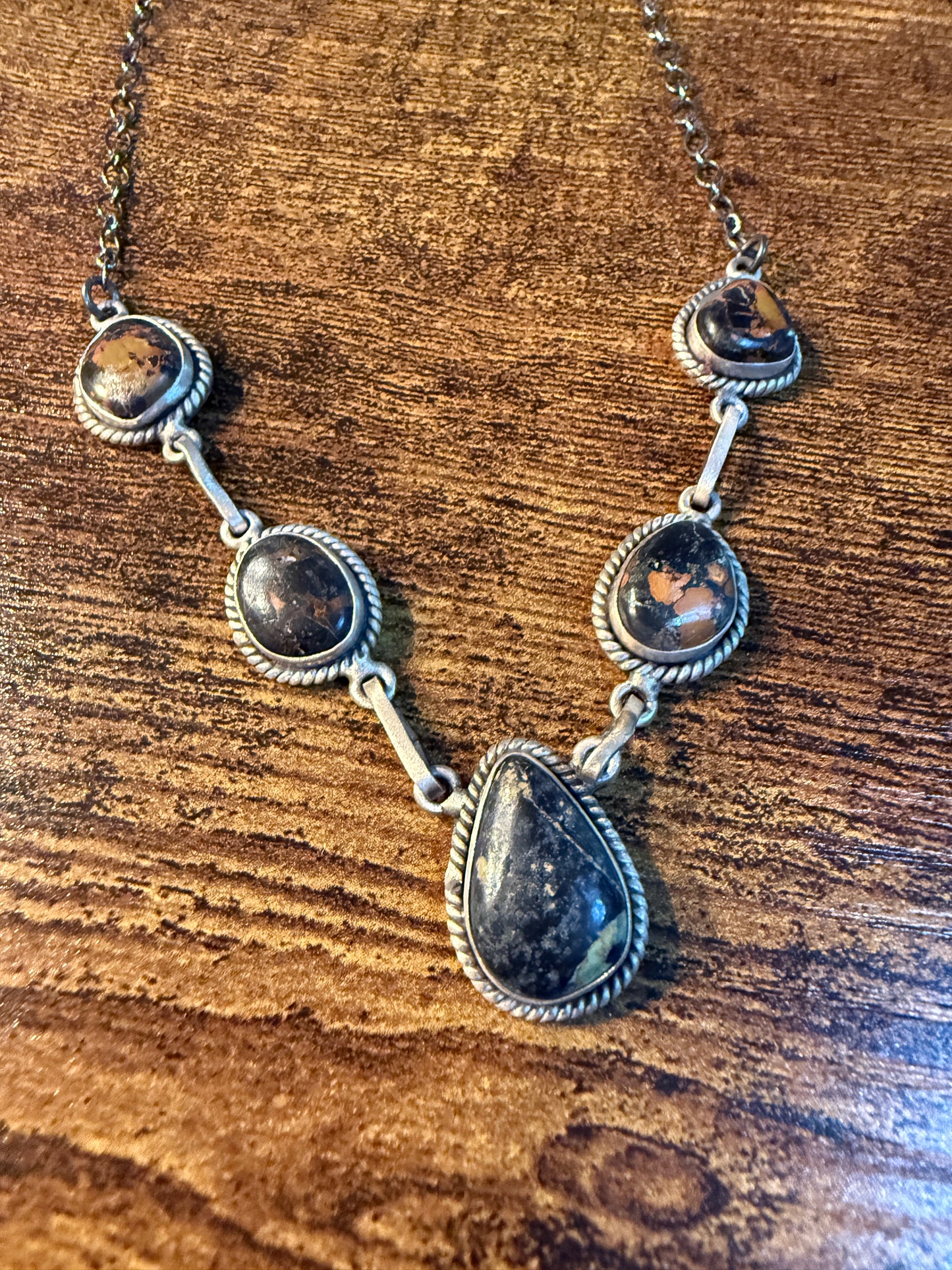 Blackjack Turquoise Gemstone Choker Necklace in Sterling Silver, 18 Inch Wild West Boho