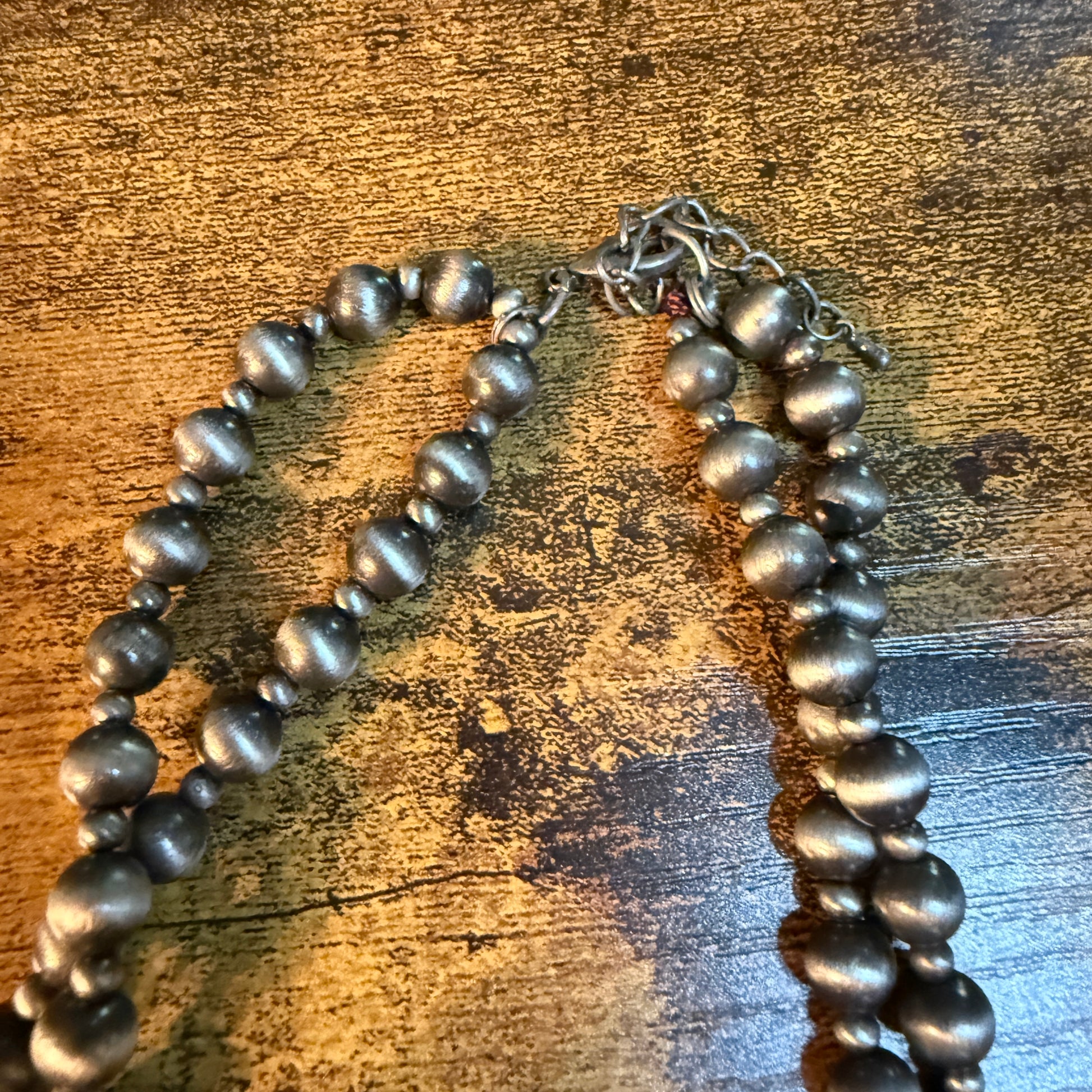 21 Inch Double Silver Desert Pearl Blue Turquoise Stone Necklace With Rose Wild West Boho
